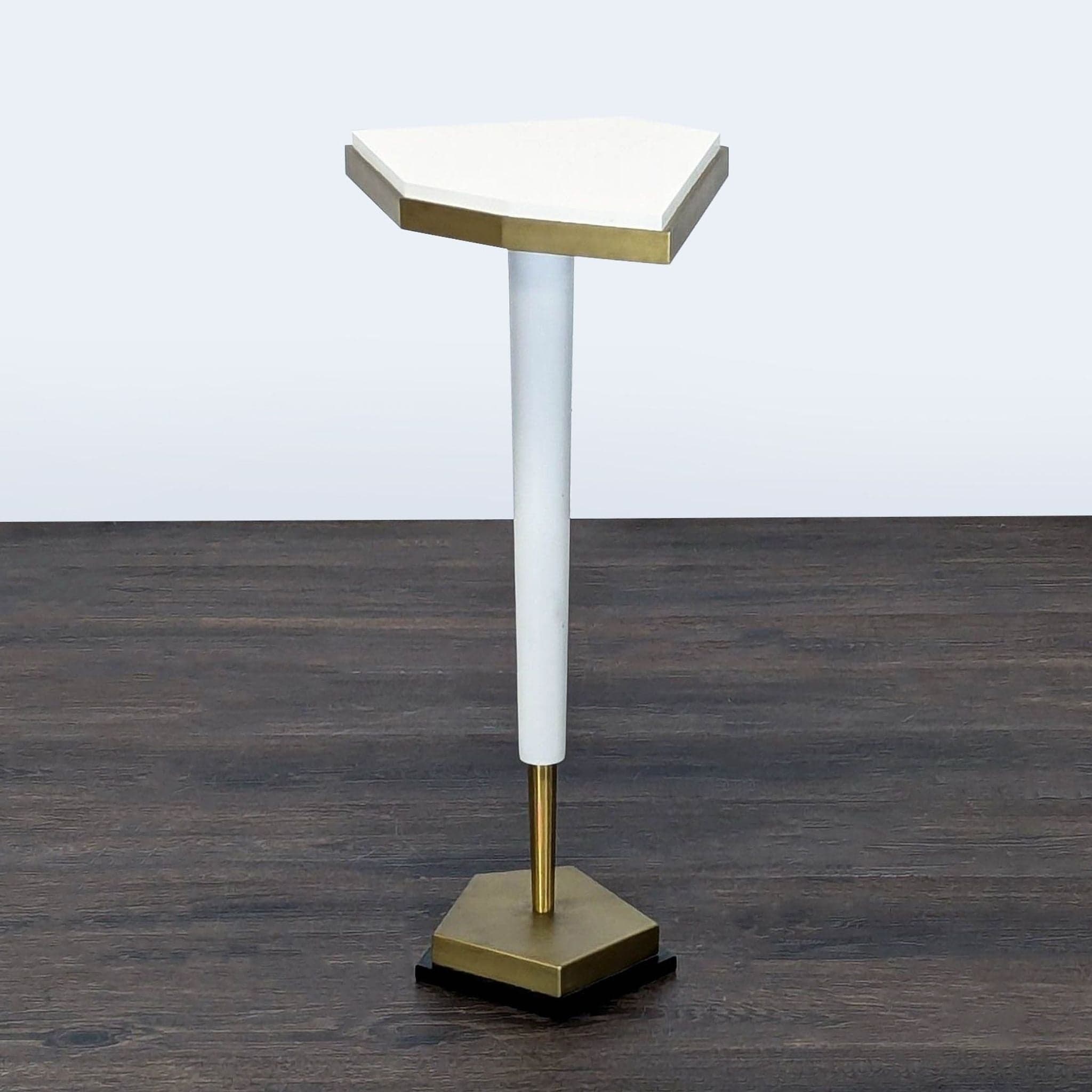 Asymetrical Pentagon Drinks Table with a Brass Pedestal Base - Thumbnail 3