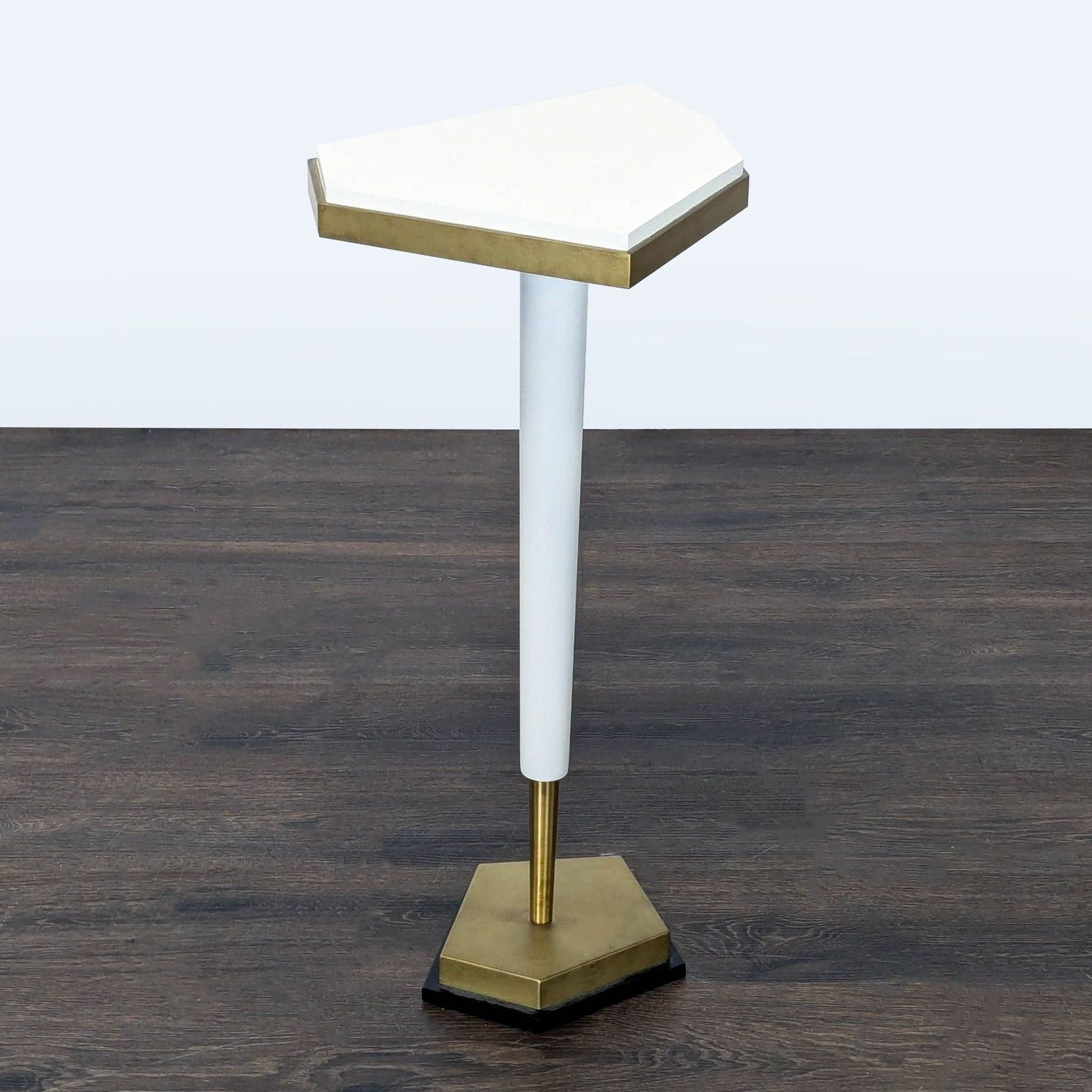 Asymetrical Pentagon Drinks Table with a Brass Pedestal Base