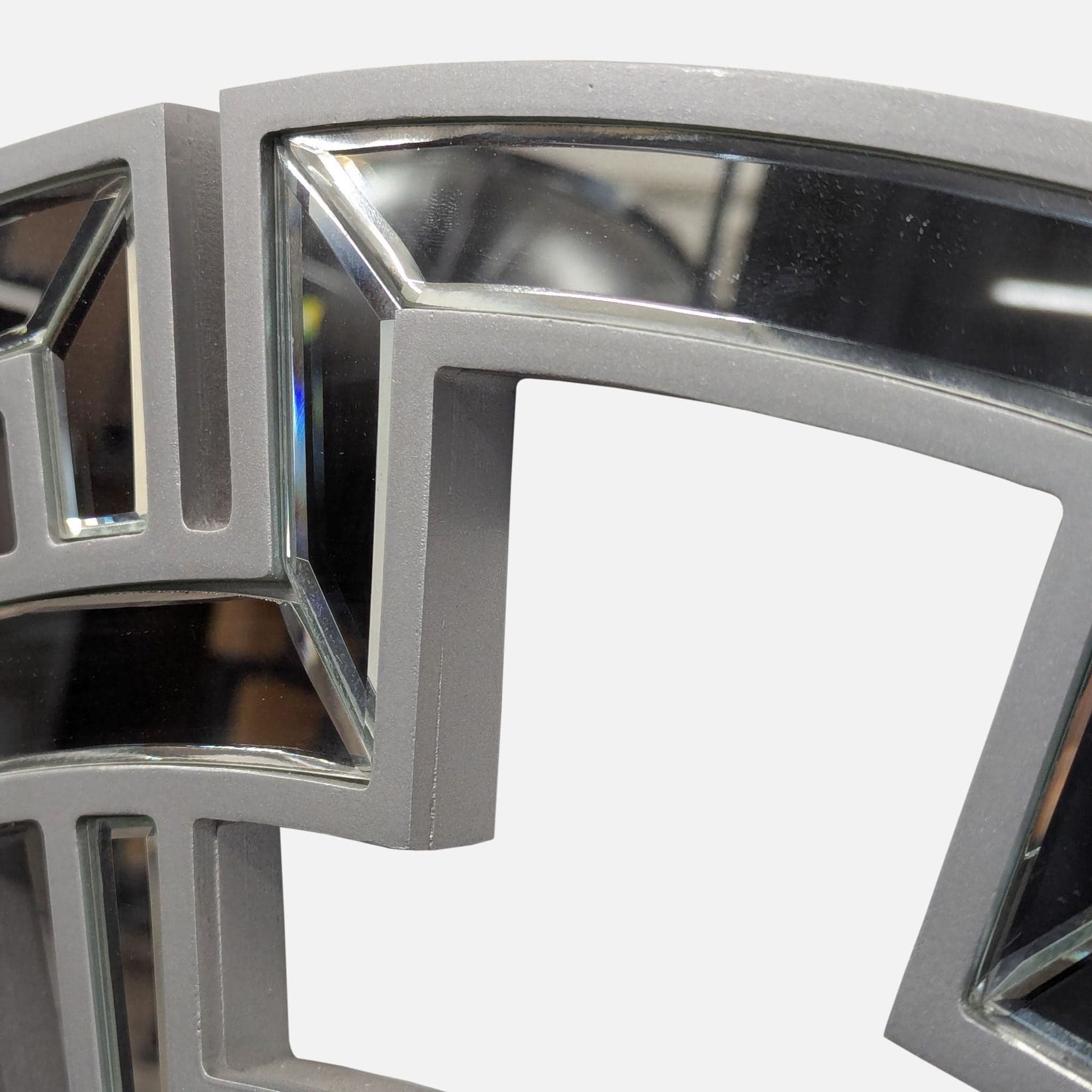 Wood and Beveled Glass Round Mirror - Thumbnail 3