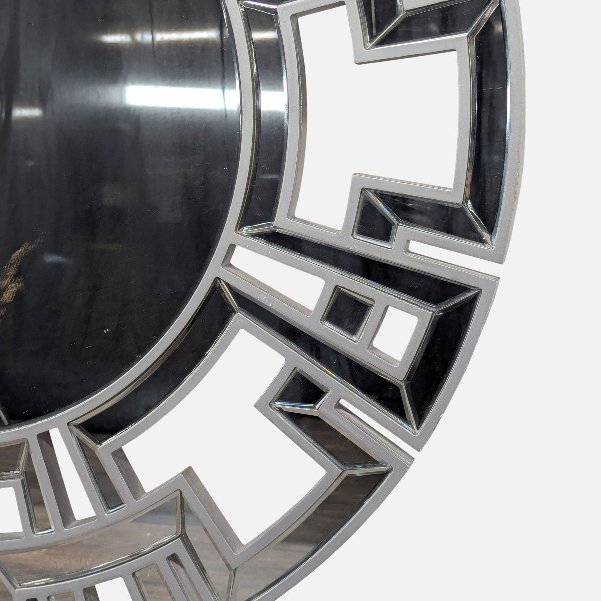 Wood and Beveled Glass Round Mirror - Thumbnail 5