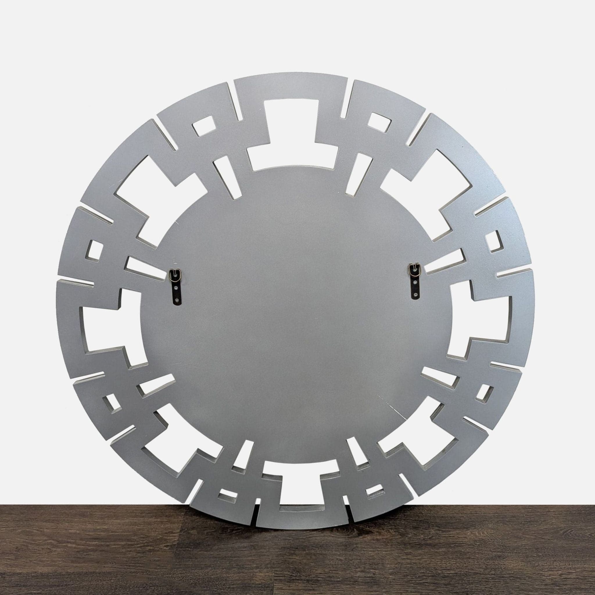 Wood and Beveled Glass Round Mirror - Thumbnail 2