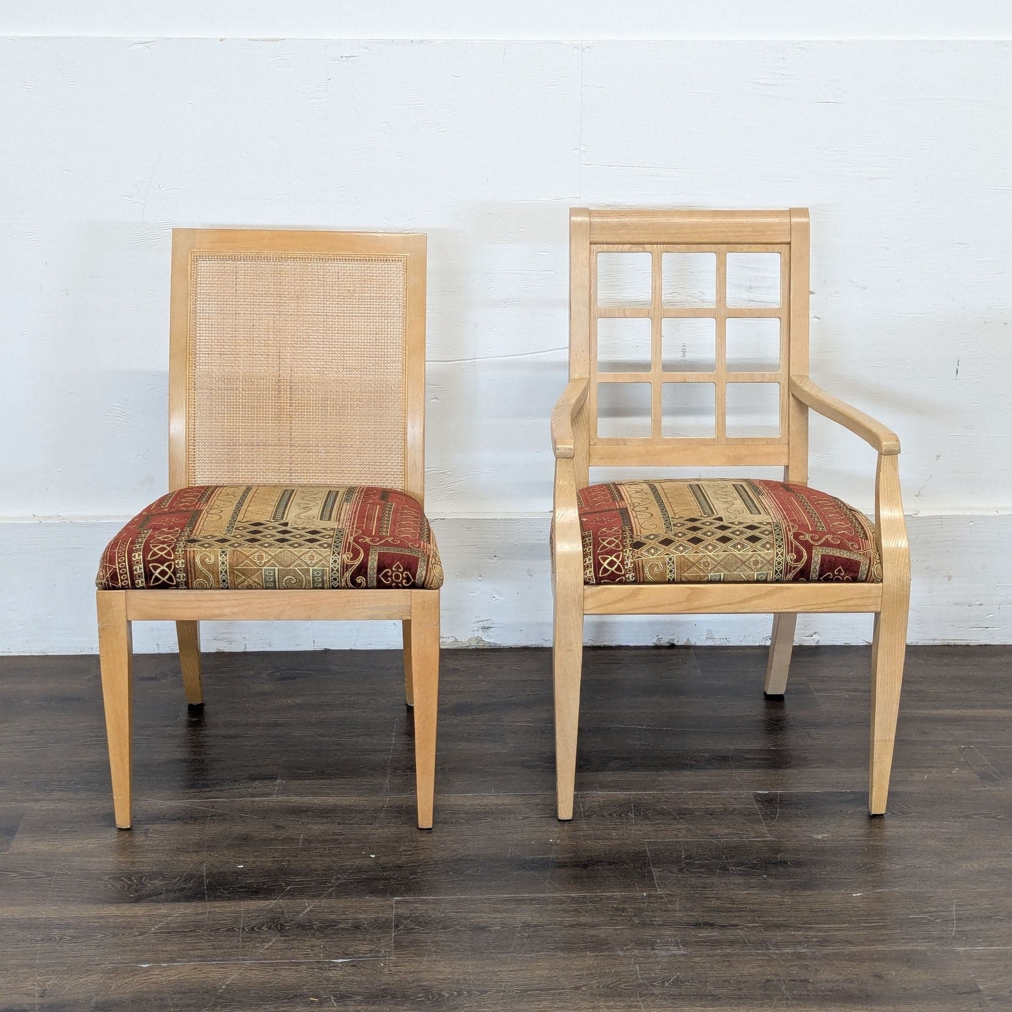 Set of 6 Wood Upholstered Dining Chair including 2 arm chairs - Thumbnail 2