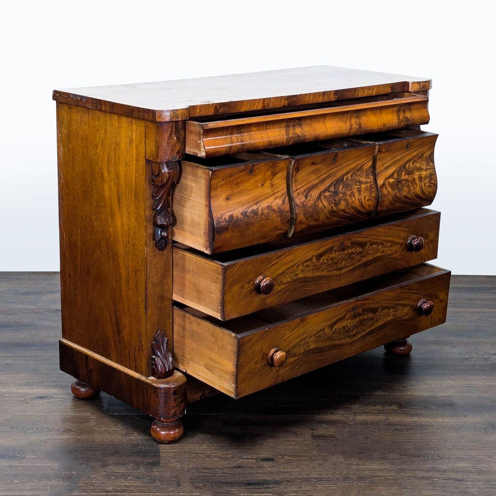 Antique American Empire Flame Mahogany Dresser with Skeleton Keys - Thumbnail 3