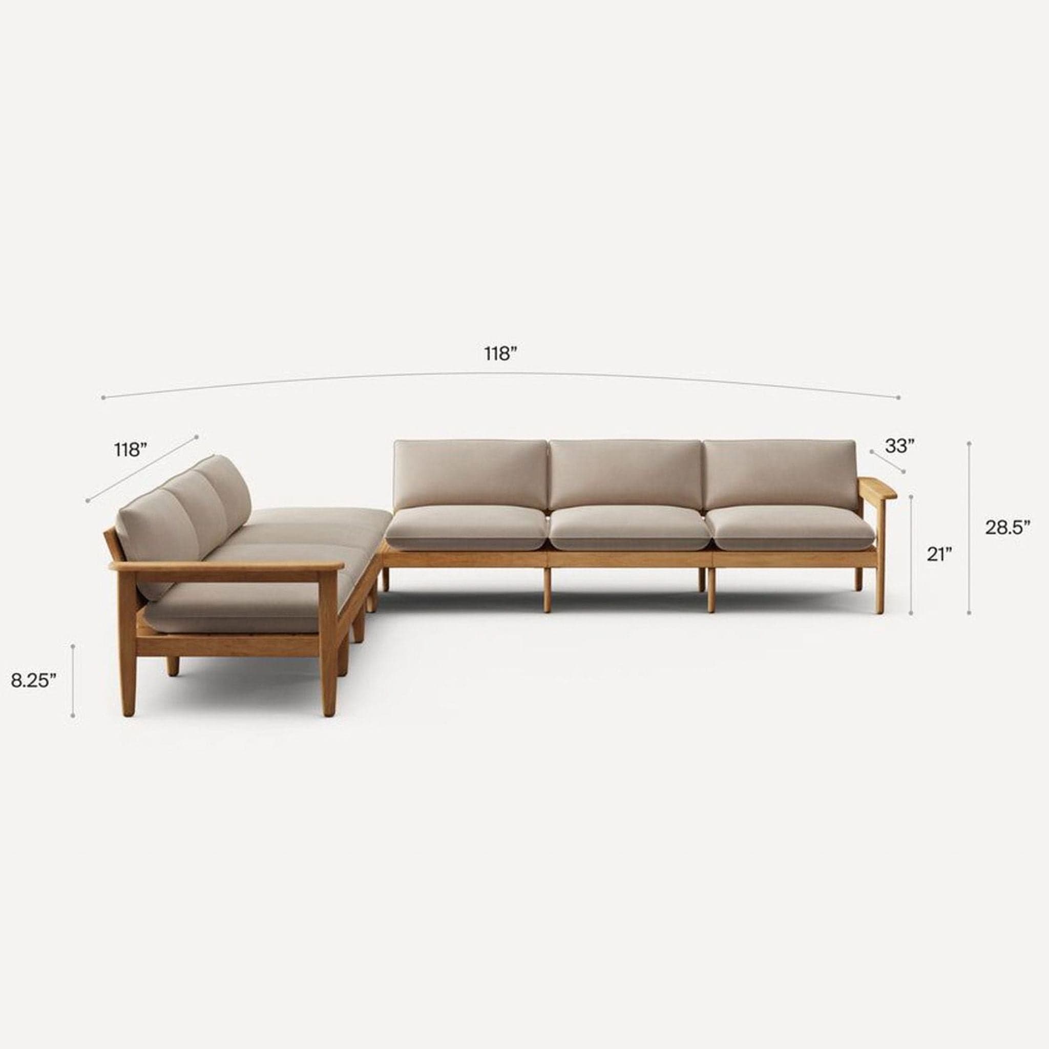 Burrow Dunes Modular Sectional Sofa with Wooden Frame, Modern L-Shape, 118” - Thumbnail 2