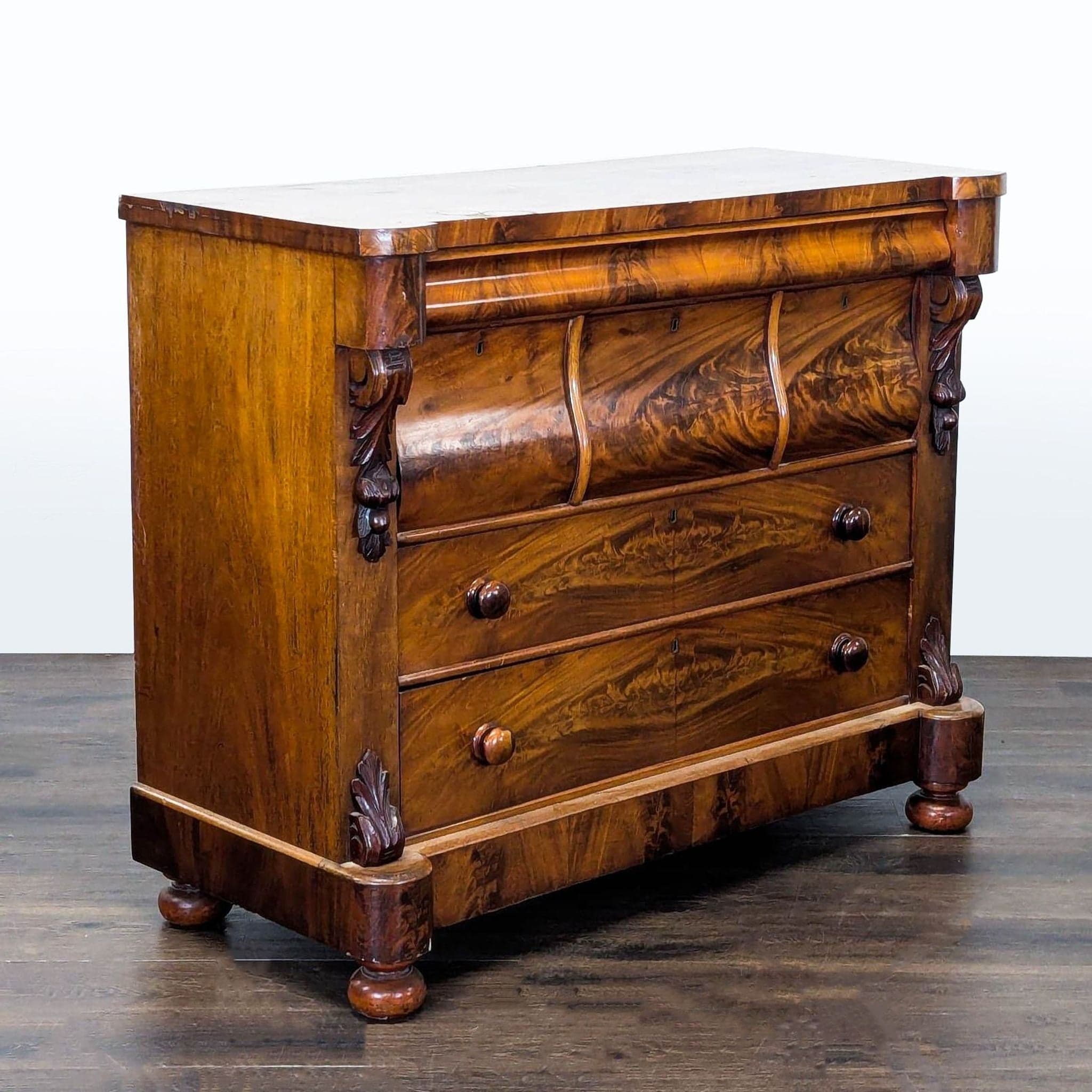 Antique American Empire Flame Mahogany Dresser with Skeleton Keys - Thumbnail 2