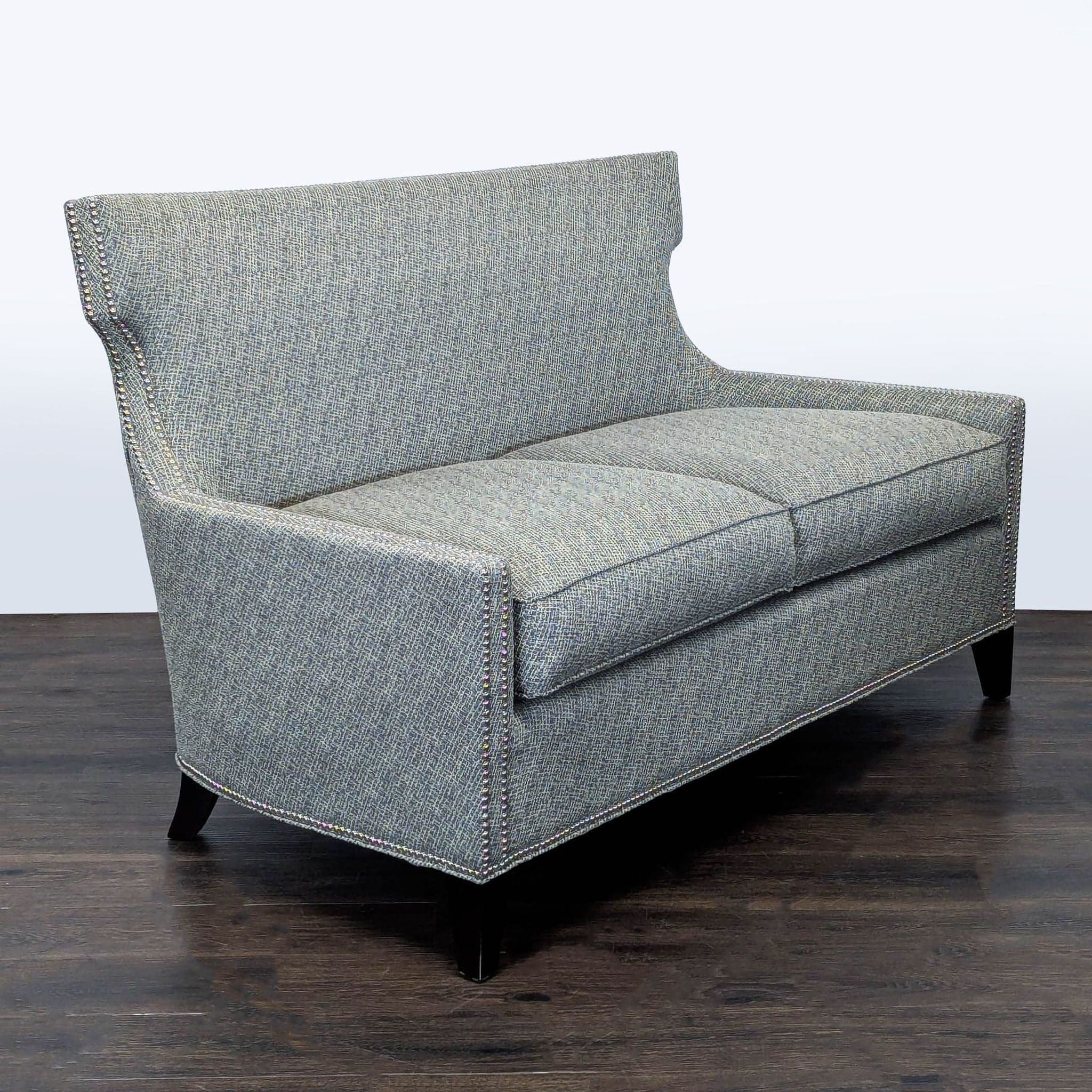 Thomasville Modern Grey Upholstered Loveseat with Nailhead Trim - Thumbnail 2