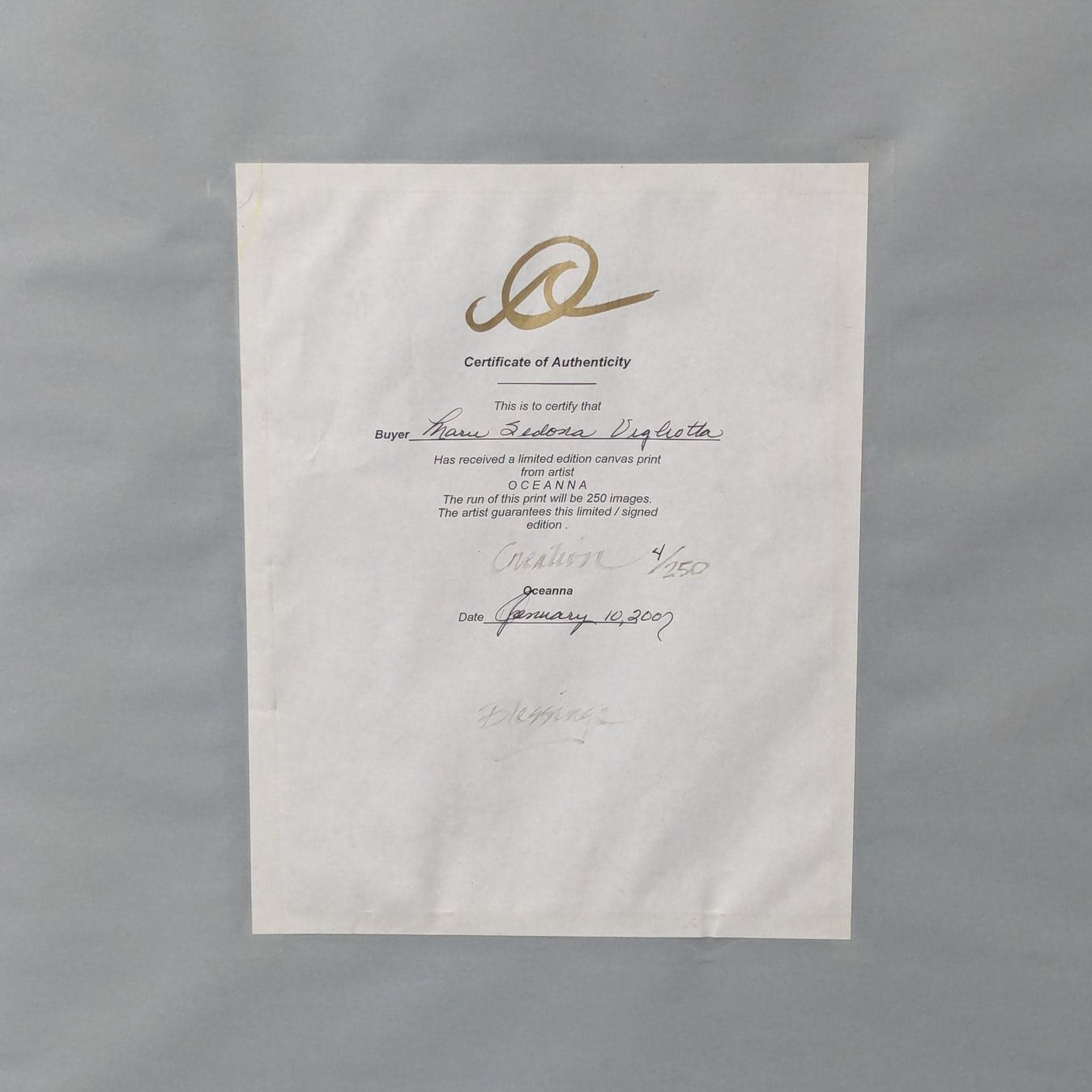 Limited Edition "Oceanna" Framed Print – Signed, Certificate of Authenticity - Thumbnail 2