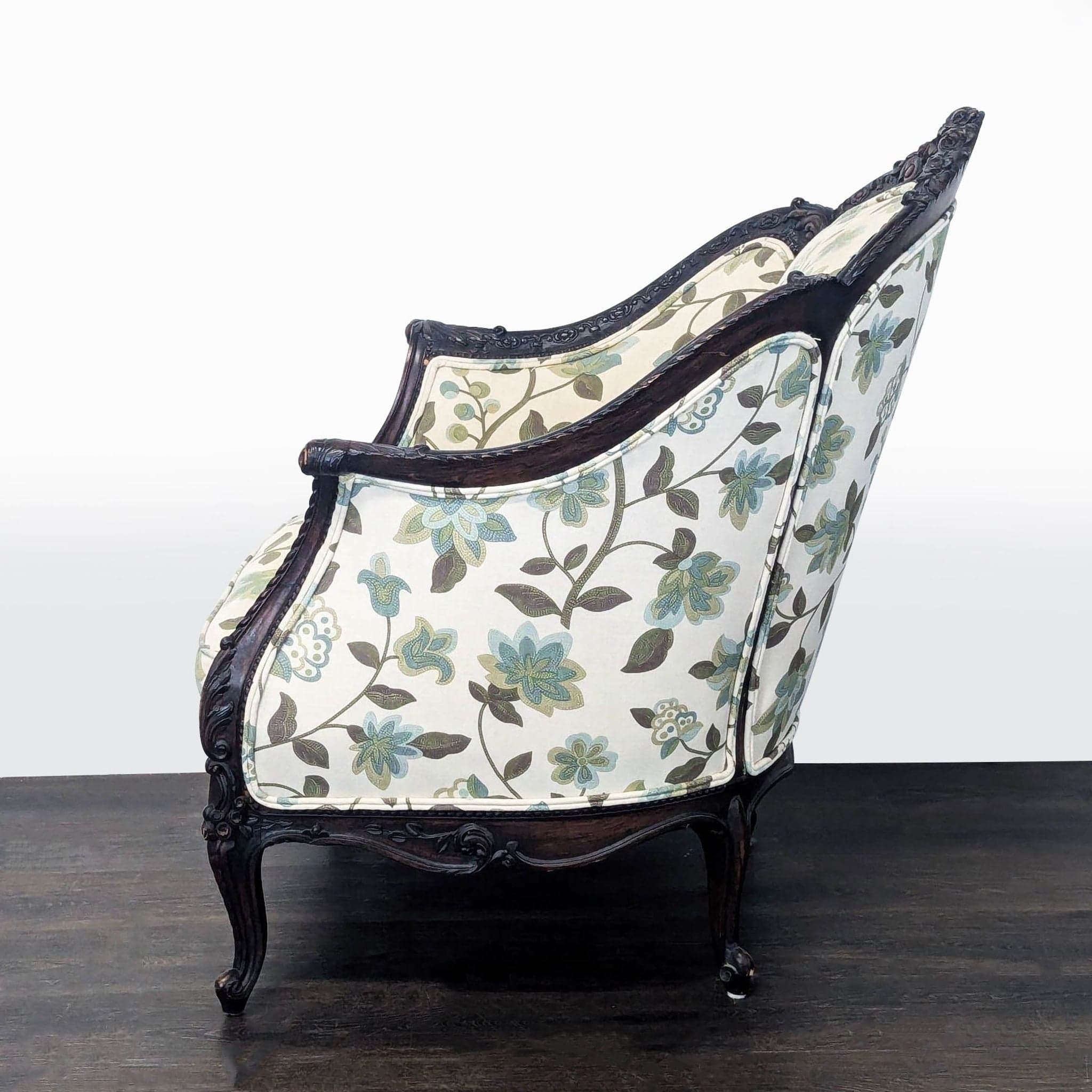 Victorian Rococo Revival Carved Bergère Lounge Chair with Floral Upholstery - Thumbnail 5