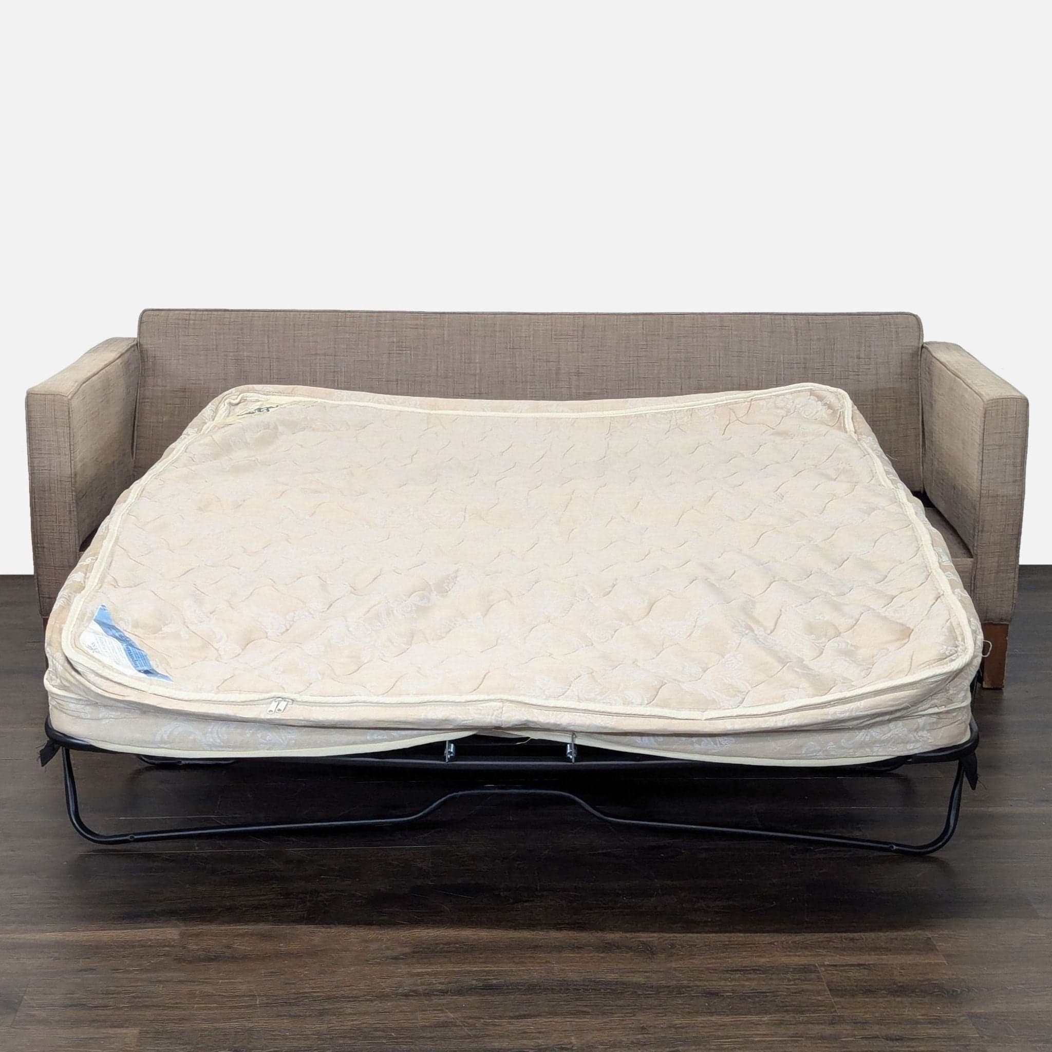 Modern Sleeper Sofa with Wooden Base and Button-Tufted Back - Thumbnail 2