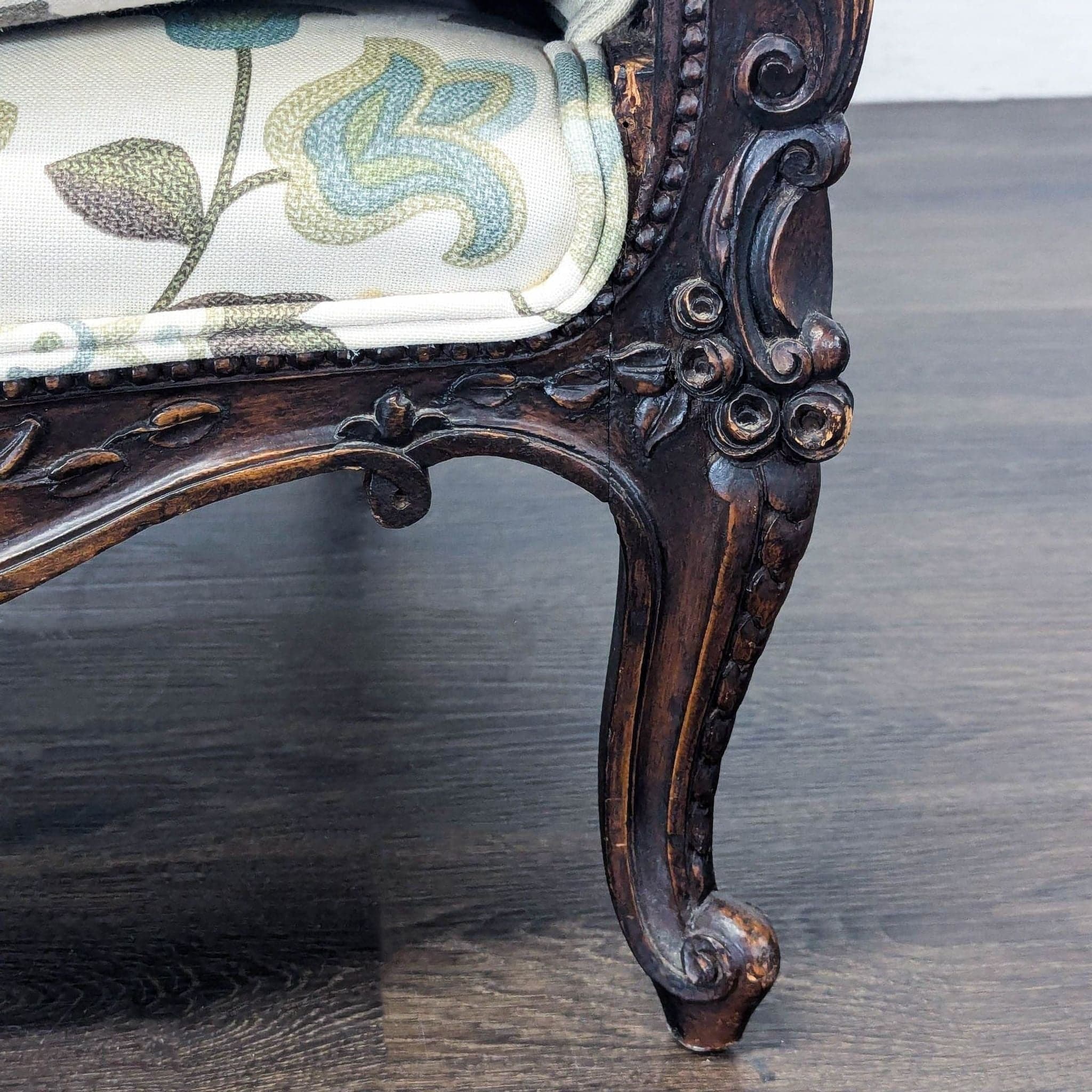 Victorian Rococo Revival Carved Bergère Lounge Chair with Floral Upholstery - Thumbnail 8