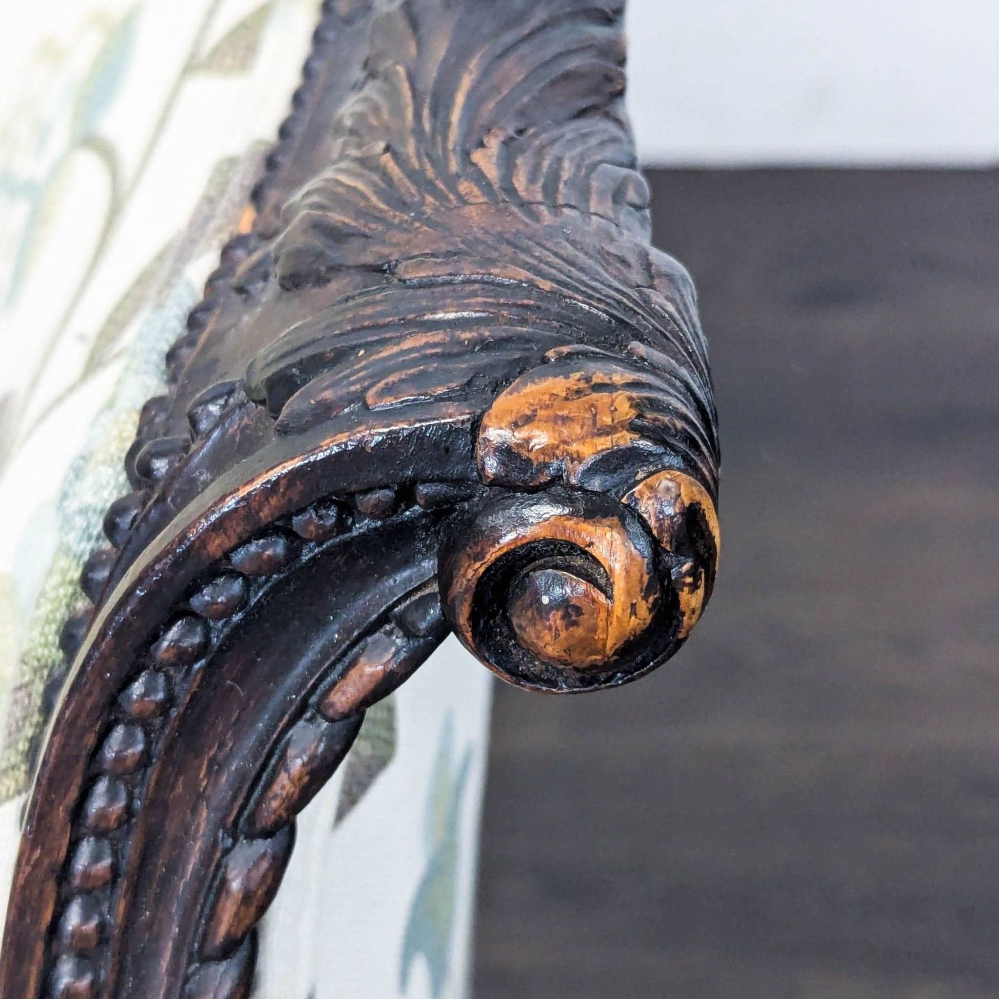 Victorian Rococo Revival Carved Bergère Lounge Chair with Floral Upholstery - Thumbnail 7