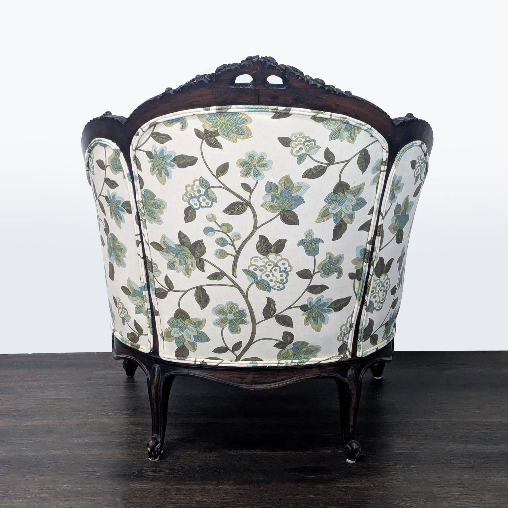 Victorian Rococo Revival Carved Bergère Lounge Chair with Floral Upholstery - Thumbnail 4