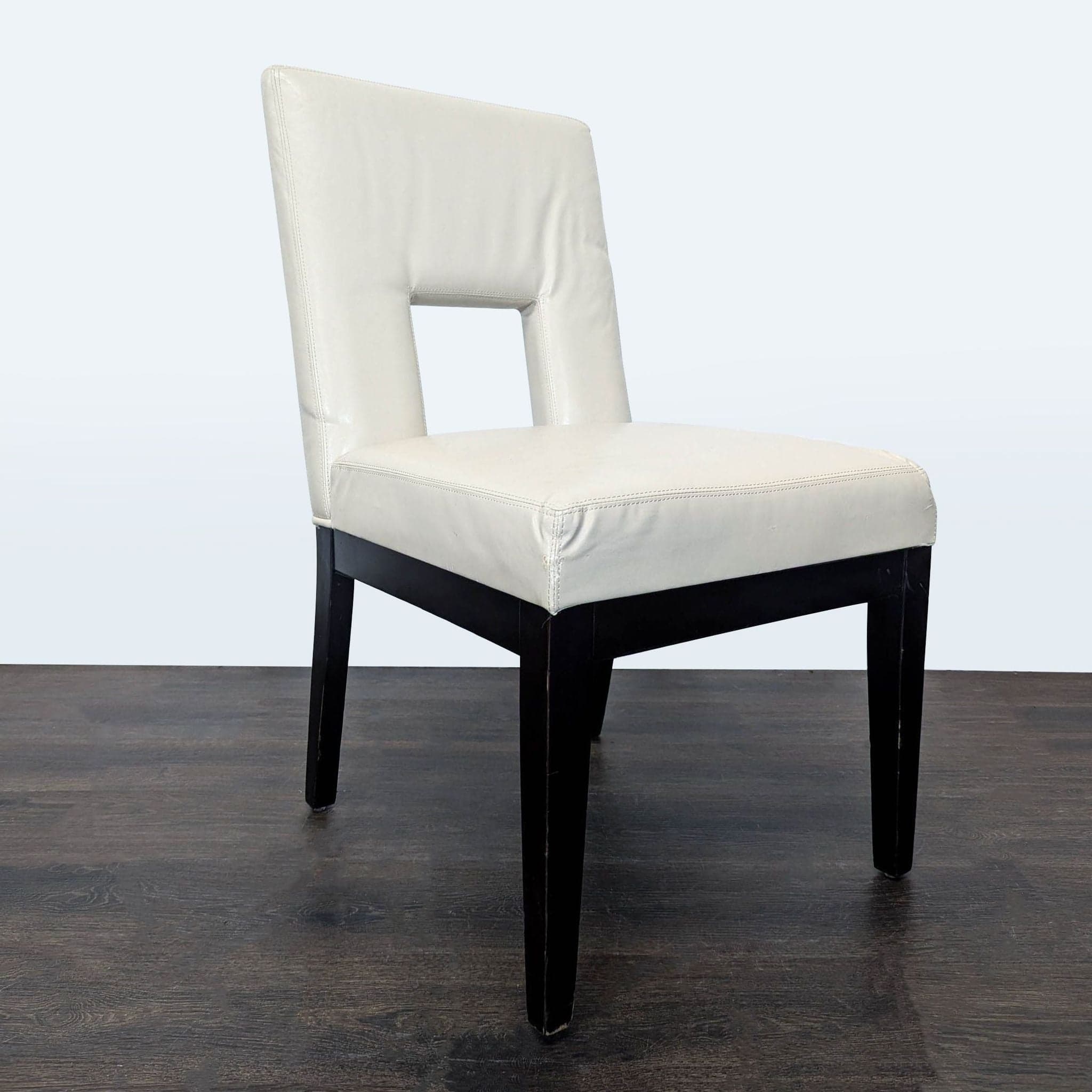 Pier 1 Imports Leather Dining Chair on Wood Legs - Thumbnail 2