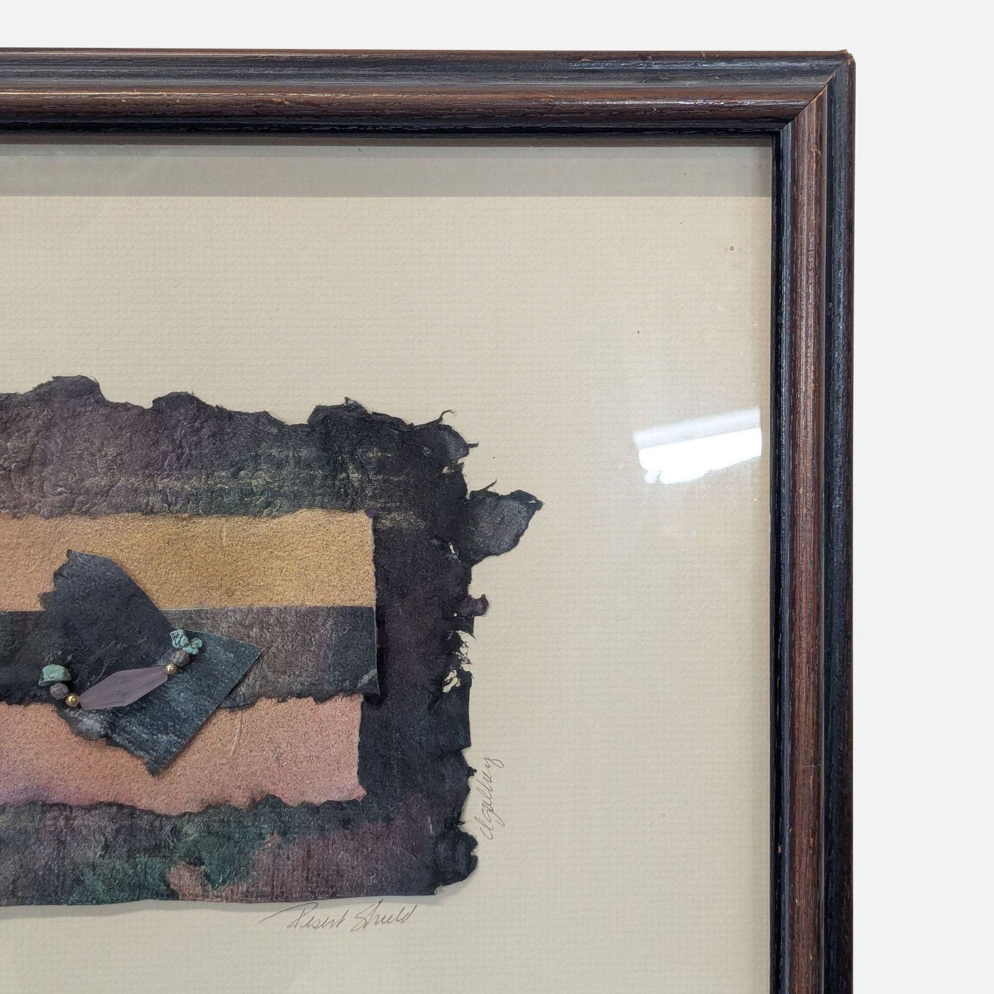 Framed Mixed Media Handmade Paper Abstract Art - Thumbnail 4