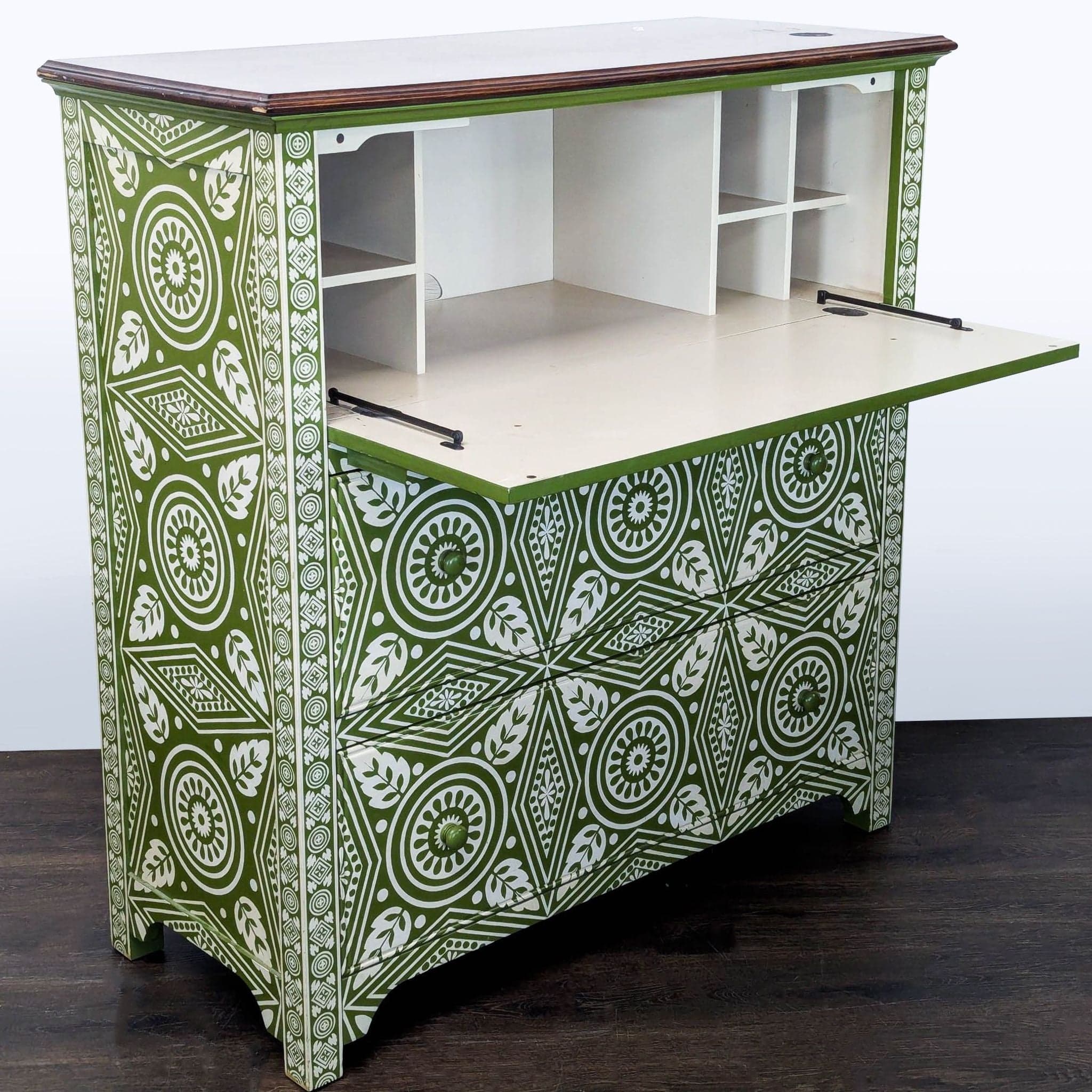 Pottery Barn Green Patterned 3-Drawer Dresser/Desk - Thumbnail 2