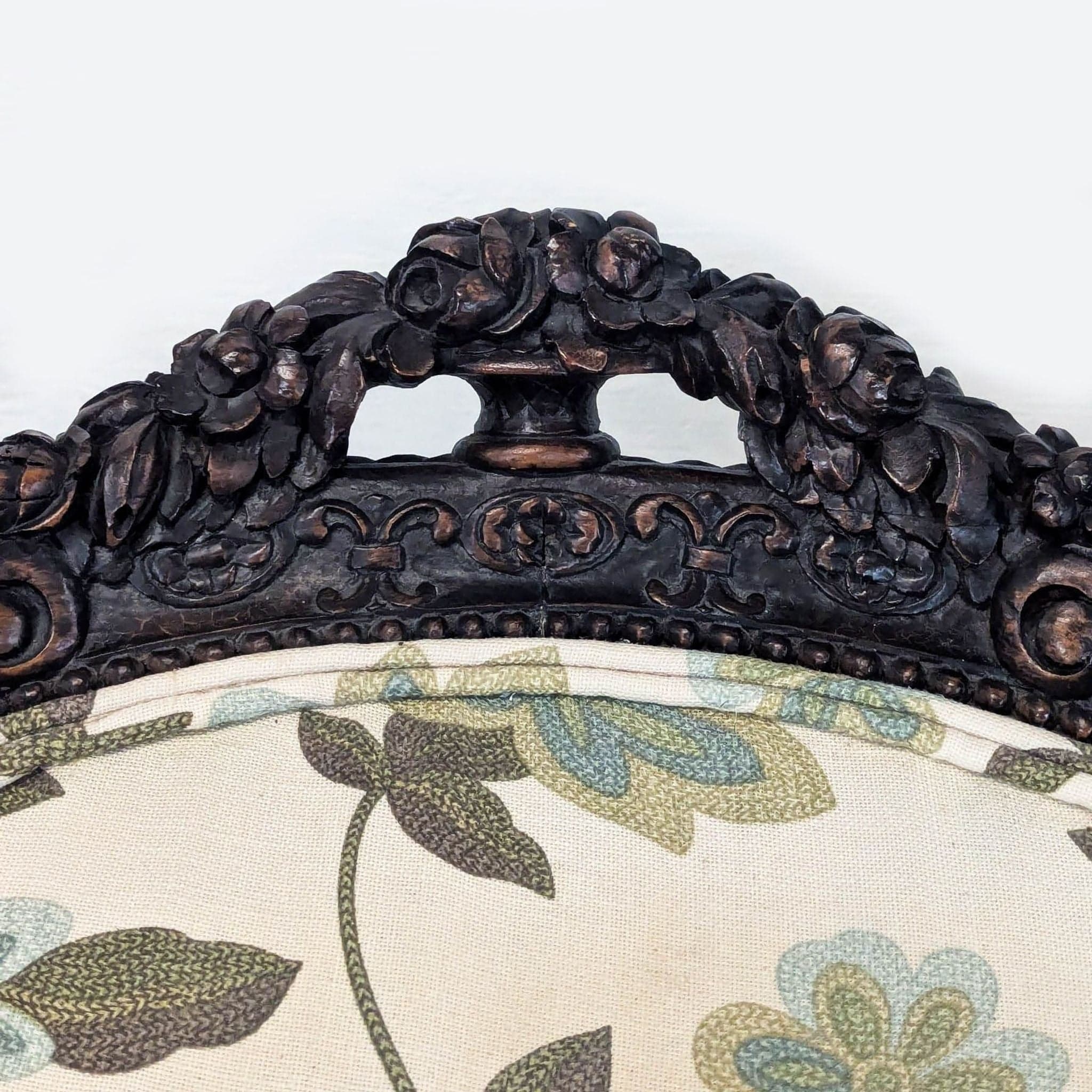 Victorian Rococo Revival Carved Bergère Lounge Chair with Floral Upholstery - Thumbnail 6