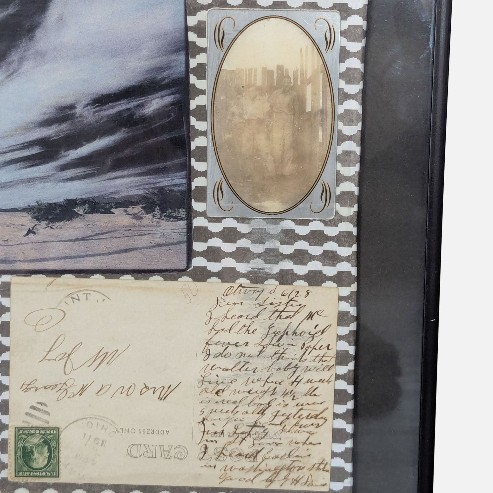 Unique Mixed Media Framed Art Collage with Vintage Photos and Postcard - Thumbnail 2
