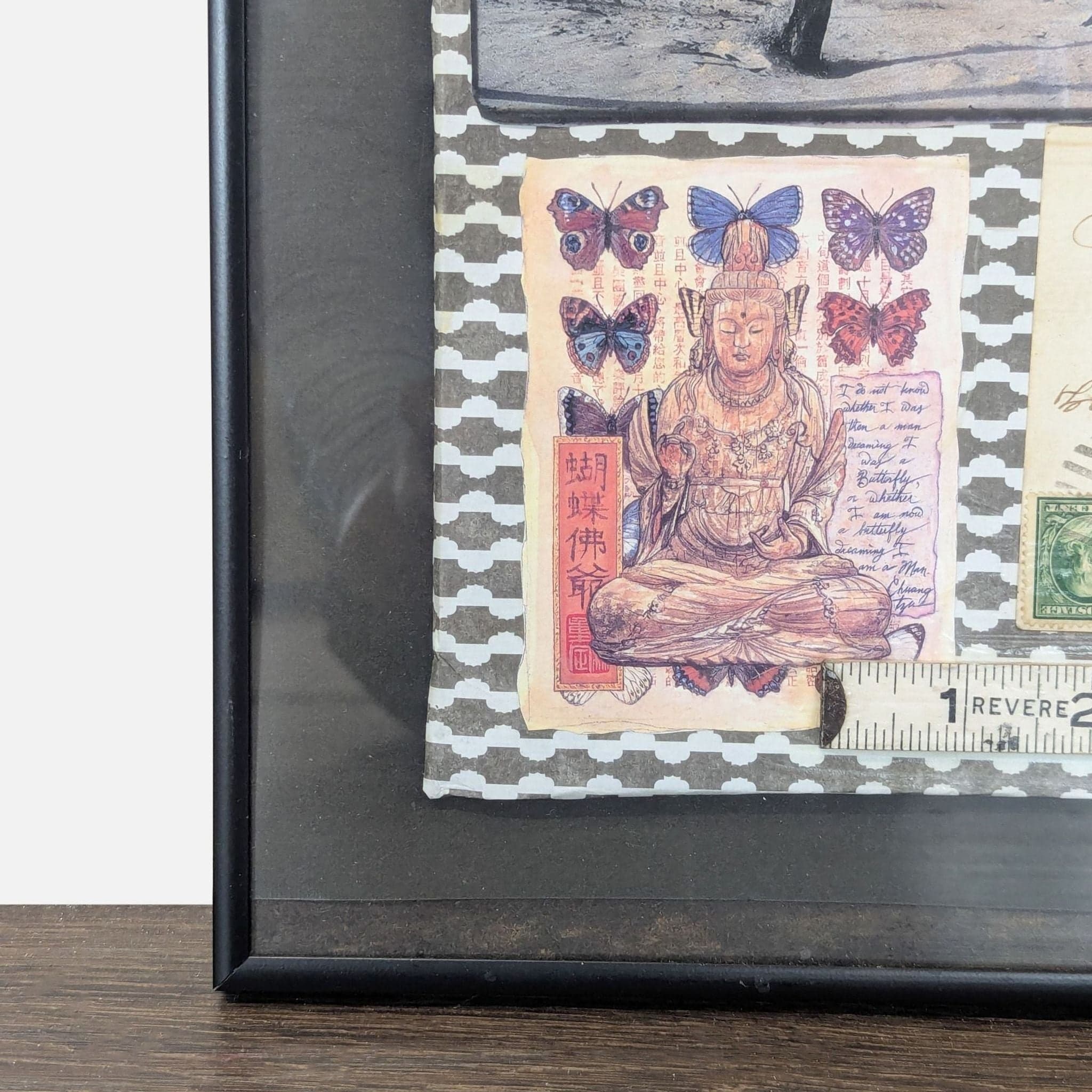 Unique Mixed Media Framed Art Collage with Vintage Photos and Postcard - Thumbnail 4