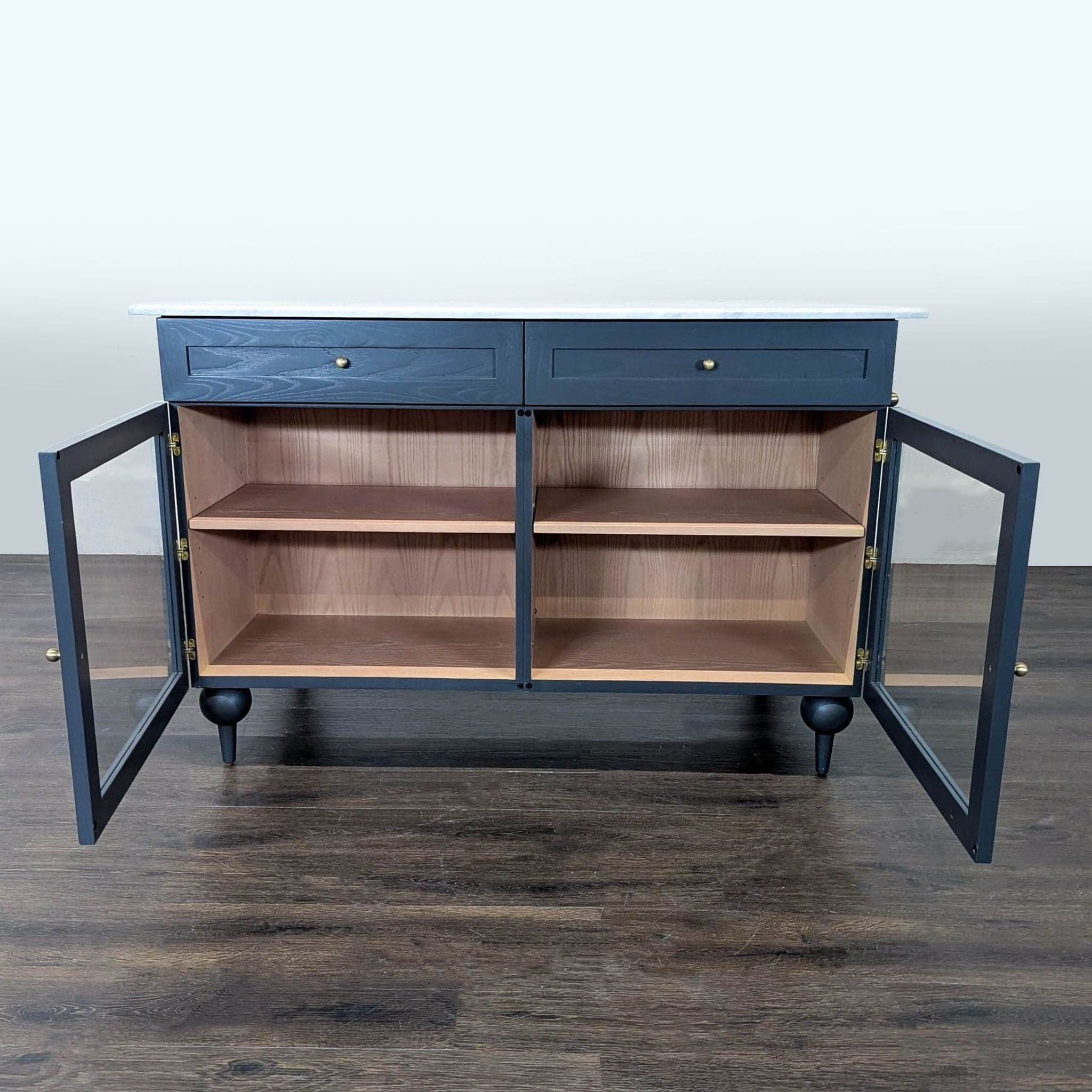 Anthropologie Fern Kitchen Island with Marble Top and Glass Doors - Thumbnail 2