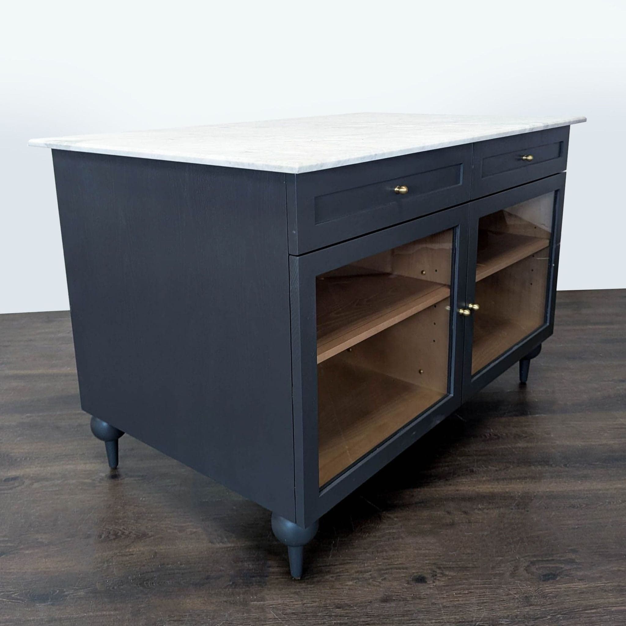 Anthropologie Fern Kitchen Island with Marble Top and Glass Doors - Thumbnail 4