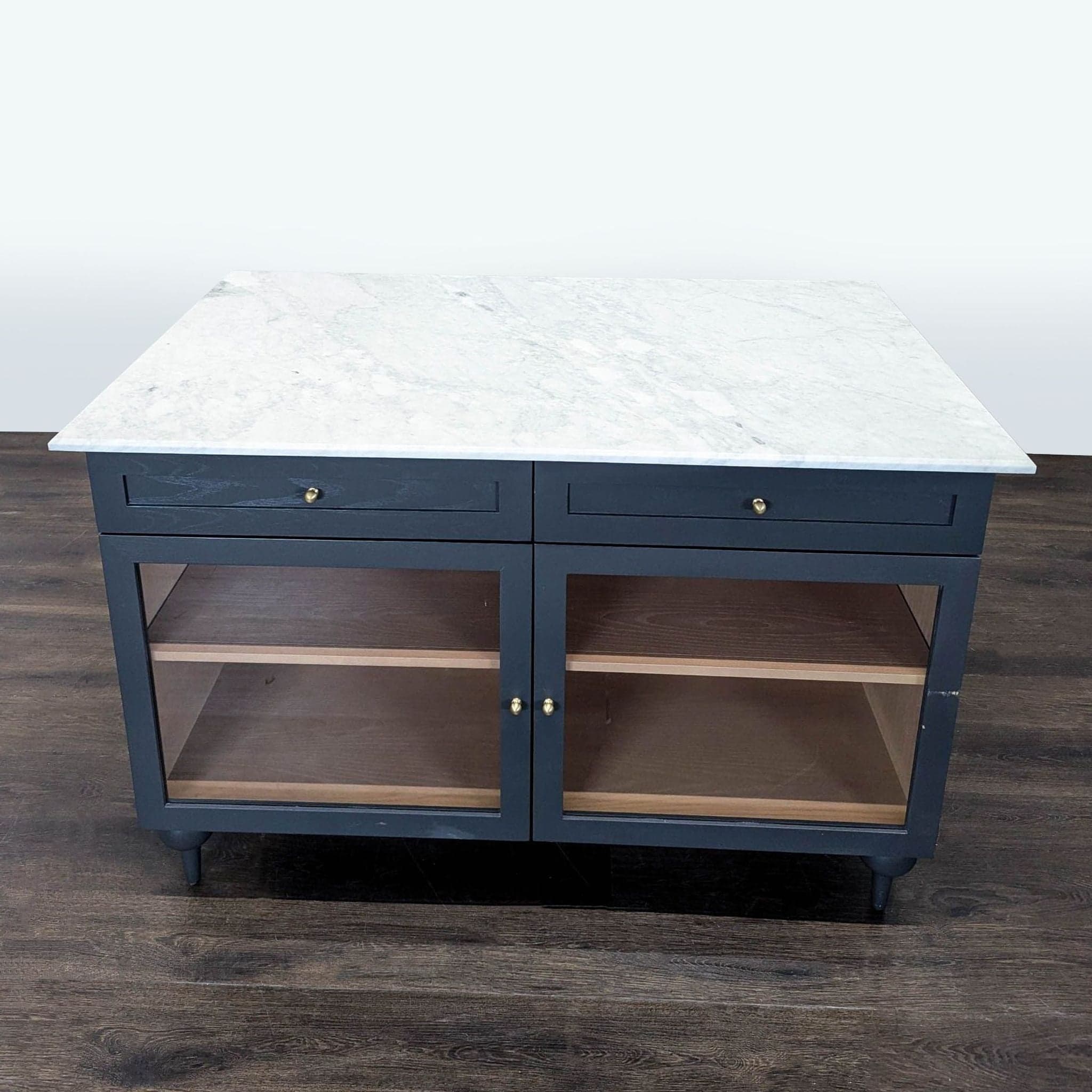 Anthropologie Fern Kitchen Island with Marble Top and Glass Doors - Thumbnail 9