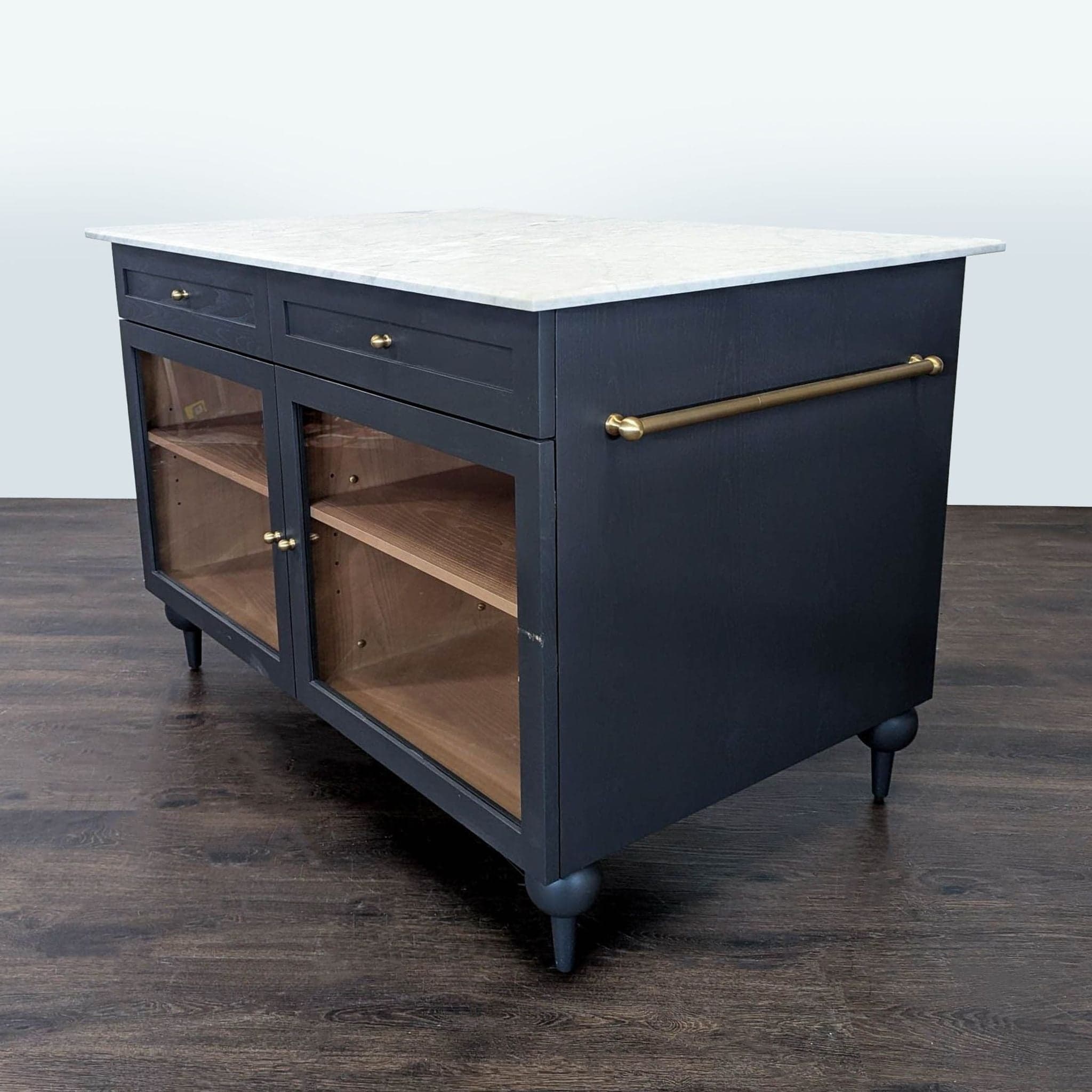 Anthropologie Fern Kitchen Island with Marble Top and Glass Doors - Thumbnail 7
