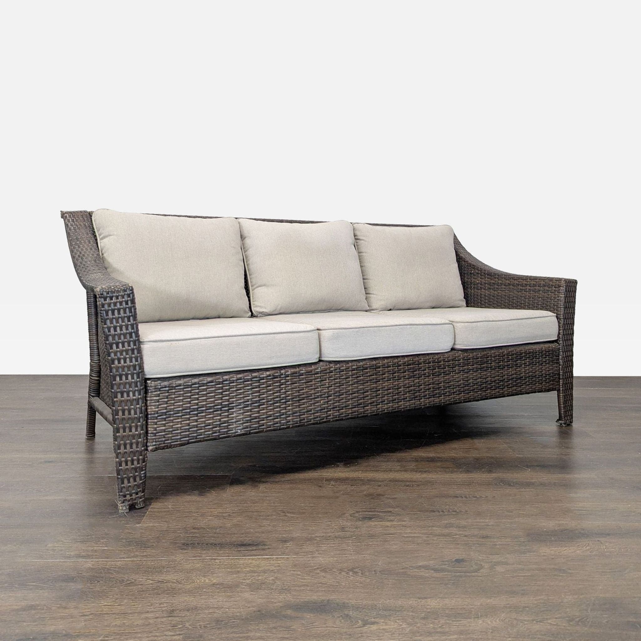 Threshold Outdoor All Weather Wicker Sofa with Cushions - 3-Seater Patio Couch - Thumbnail 2