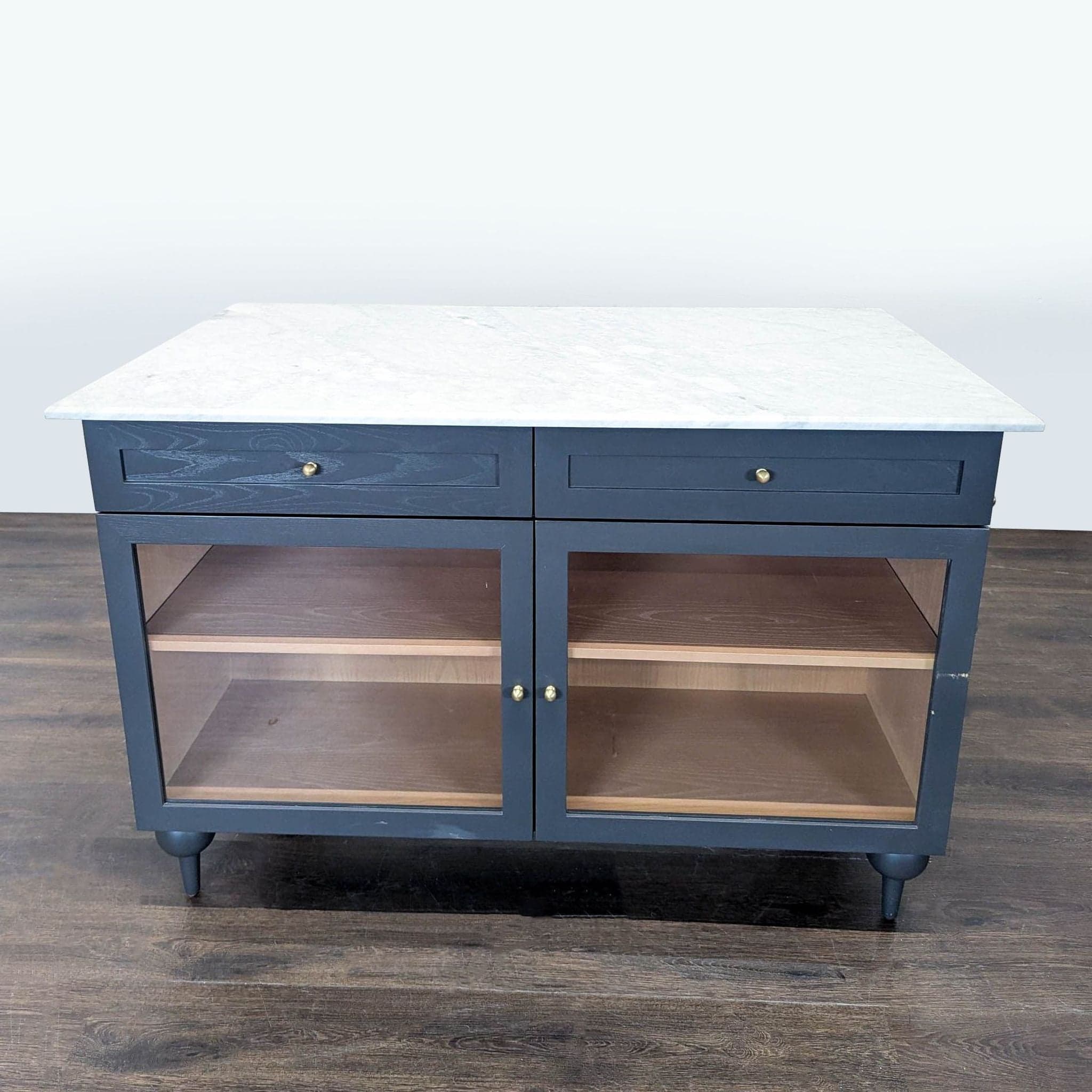 Anthropologie Fern Kitchen Island with Marble Top and Glass Doors - Thumbnail 3