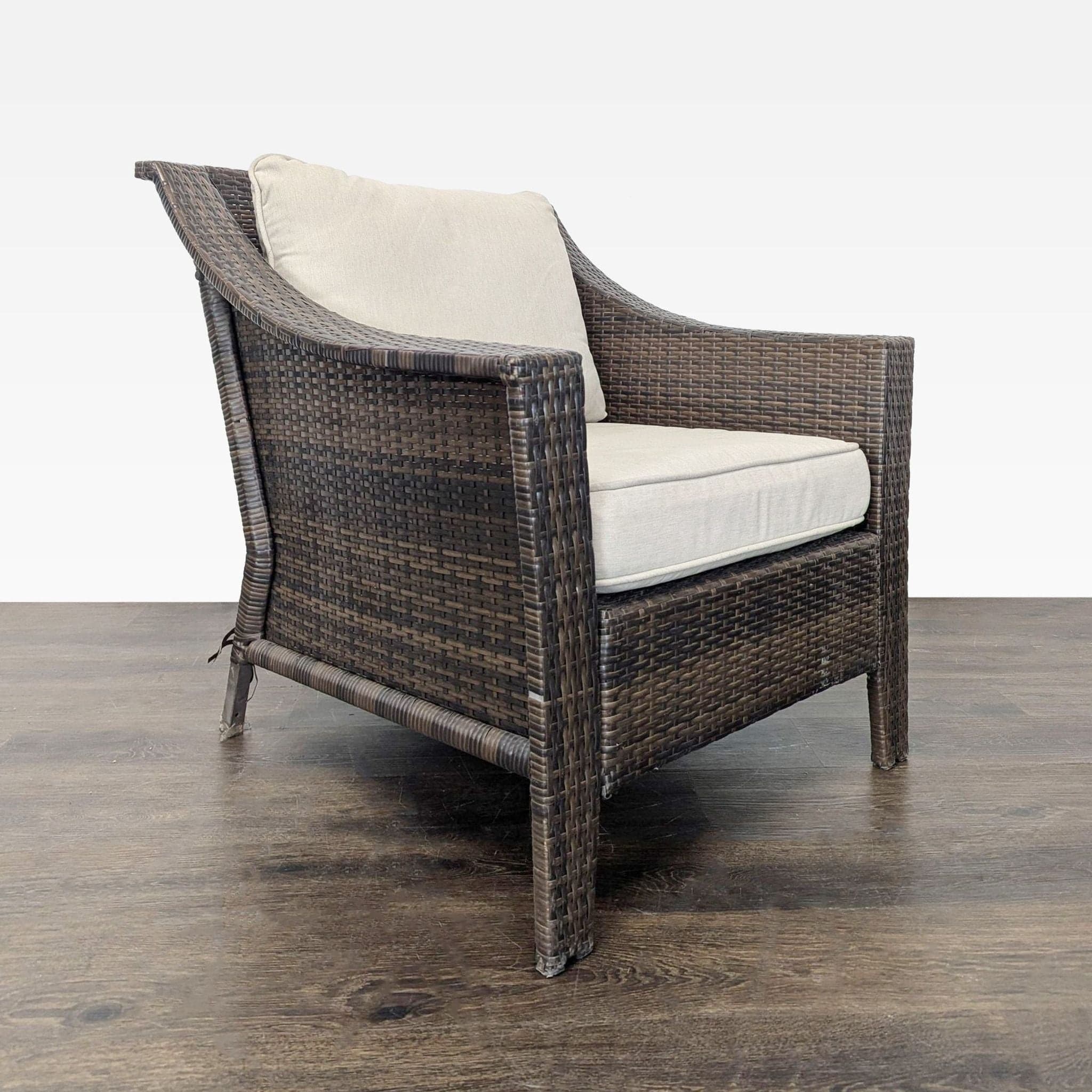Threshold Outdoor All Weather Wicker Armchair with Cushions - Brown and Beige - Thumbnail 2