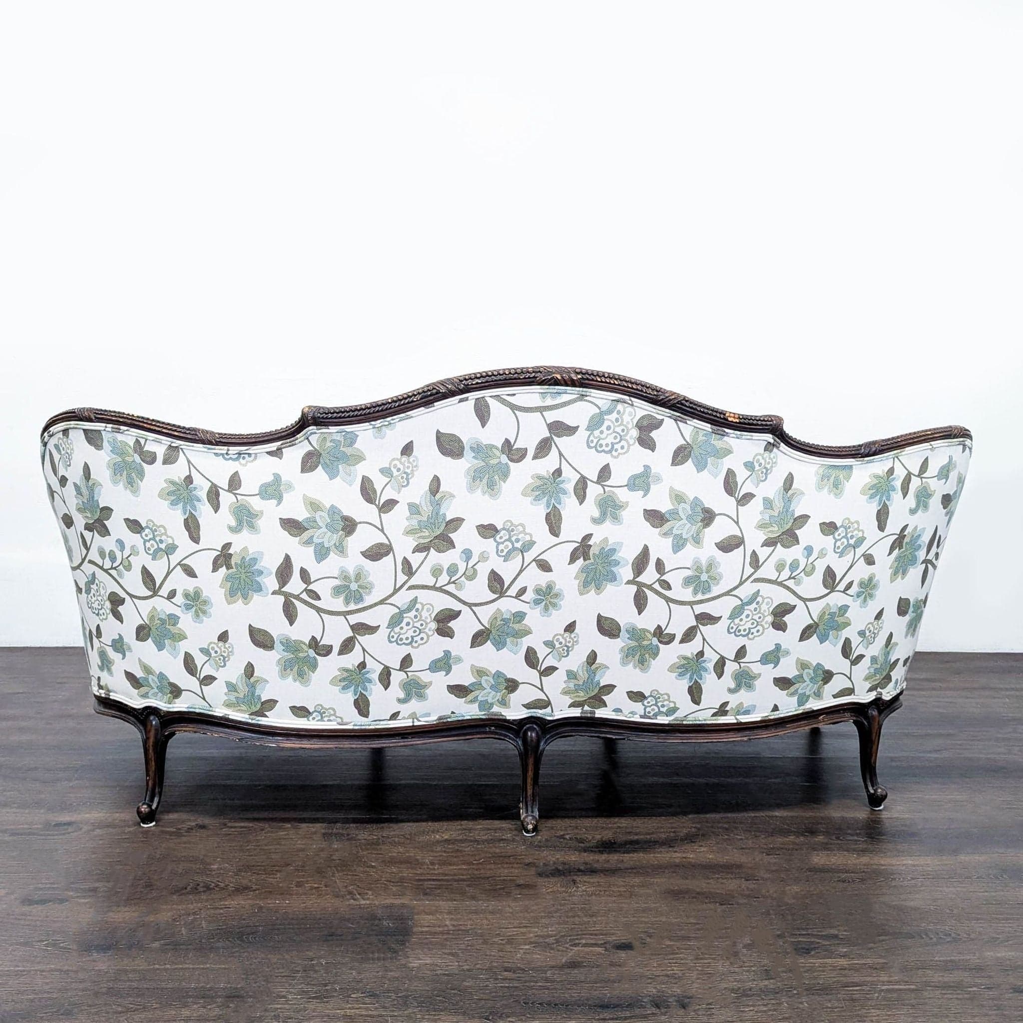 Charming Vintage 3-Seat Sofa with Floral Upholstery and Carved Wood Frame - Thumbnail 5