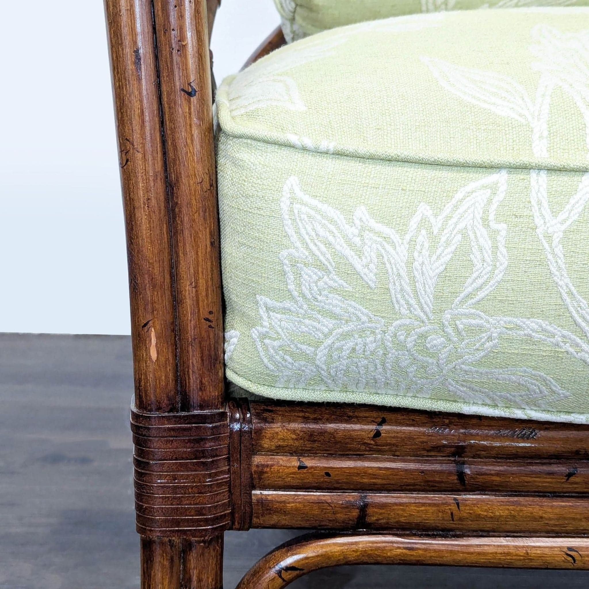 Rattan Lounge Chair with Floral Green Cushions - Thumbnail 6