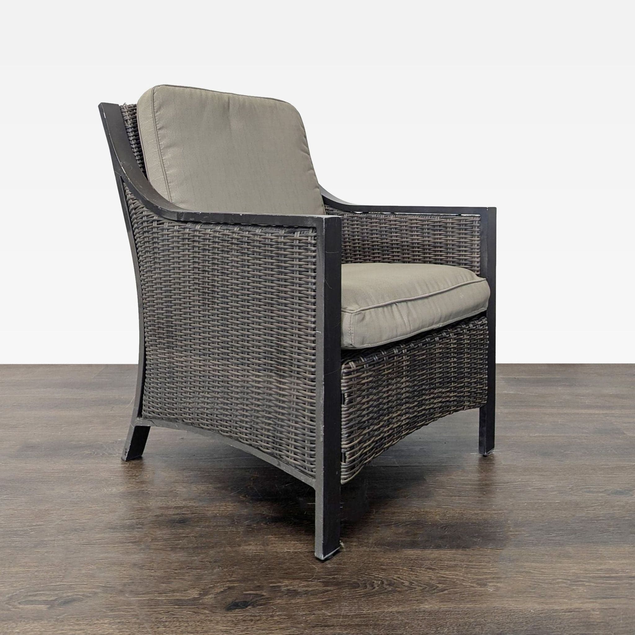 All Weather Outdoor Wicker Armchair with Cushions - Sturdy Metal Frame - Thumbnail 2