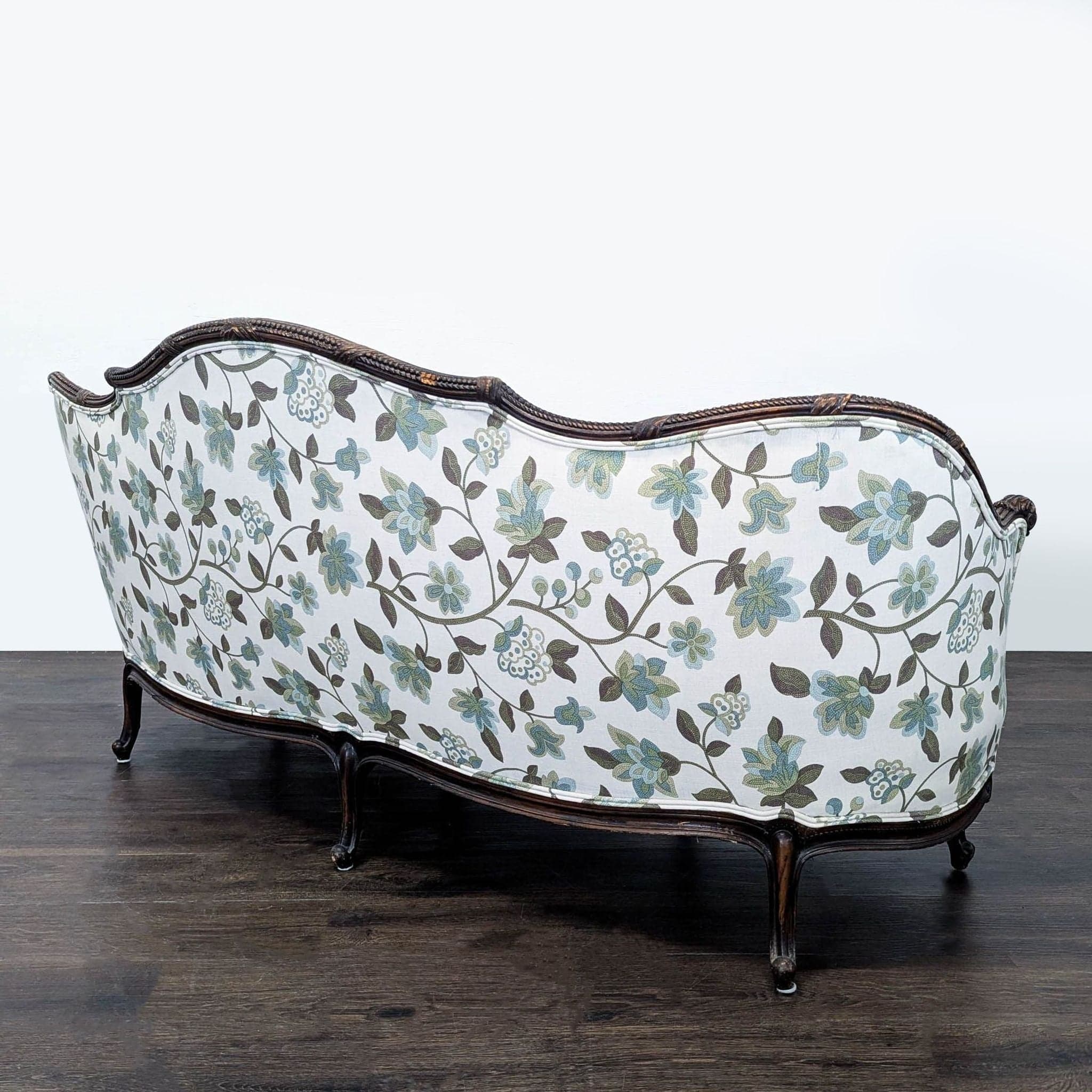 Charming Vintage 3-Seat Sofa with Floral Upholstery and Carved Wood Frame - Thumbnail 4
