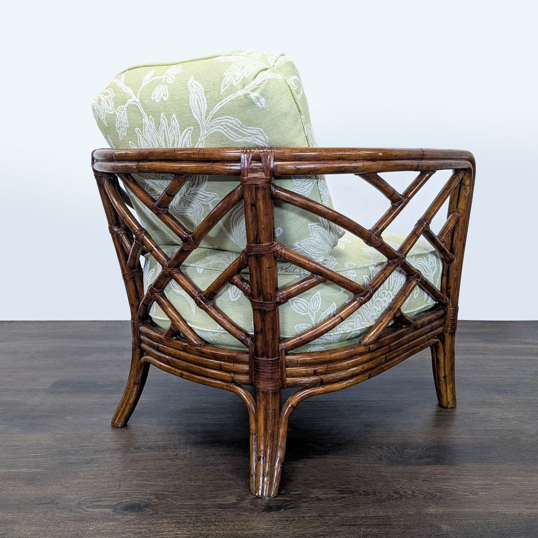 Rattan Lounge Chair with Floral Green Cushions - Thumbnail 5