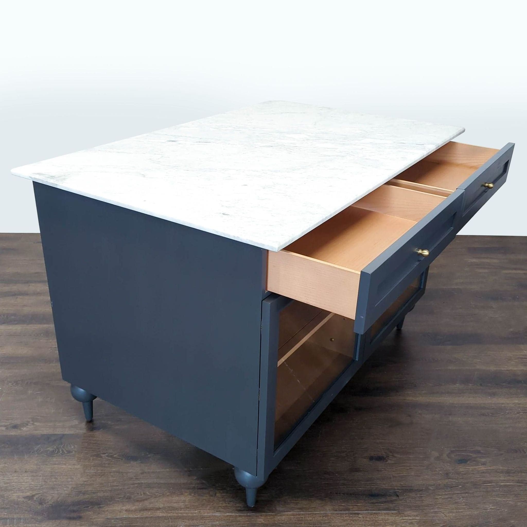 Anthropologie Fern Kitchen Island with Marble Top and Glass Doors - Thumbnail 8