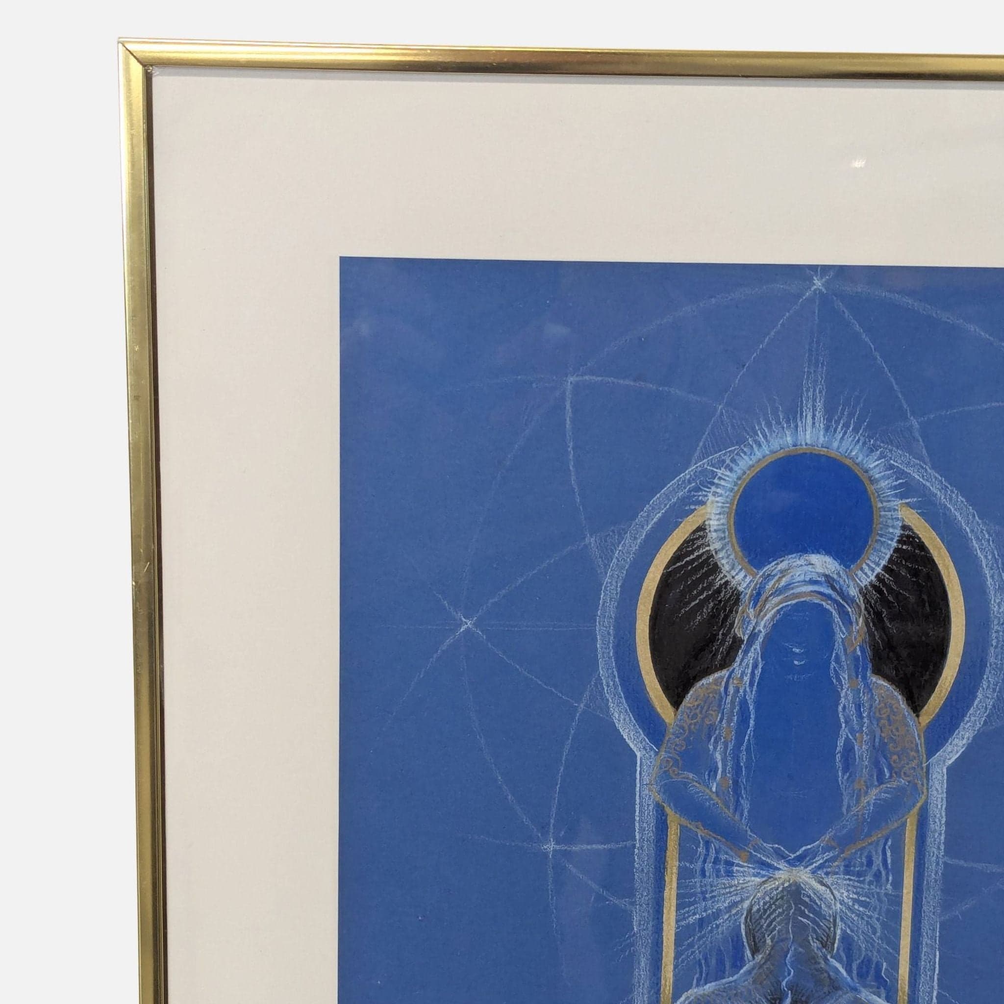 Mystical Blue Spiritual Drawing with Gold Accents in Frame - Thumbnail 6