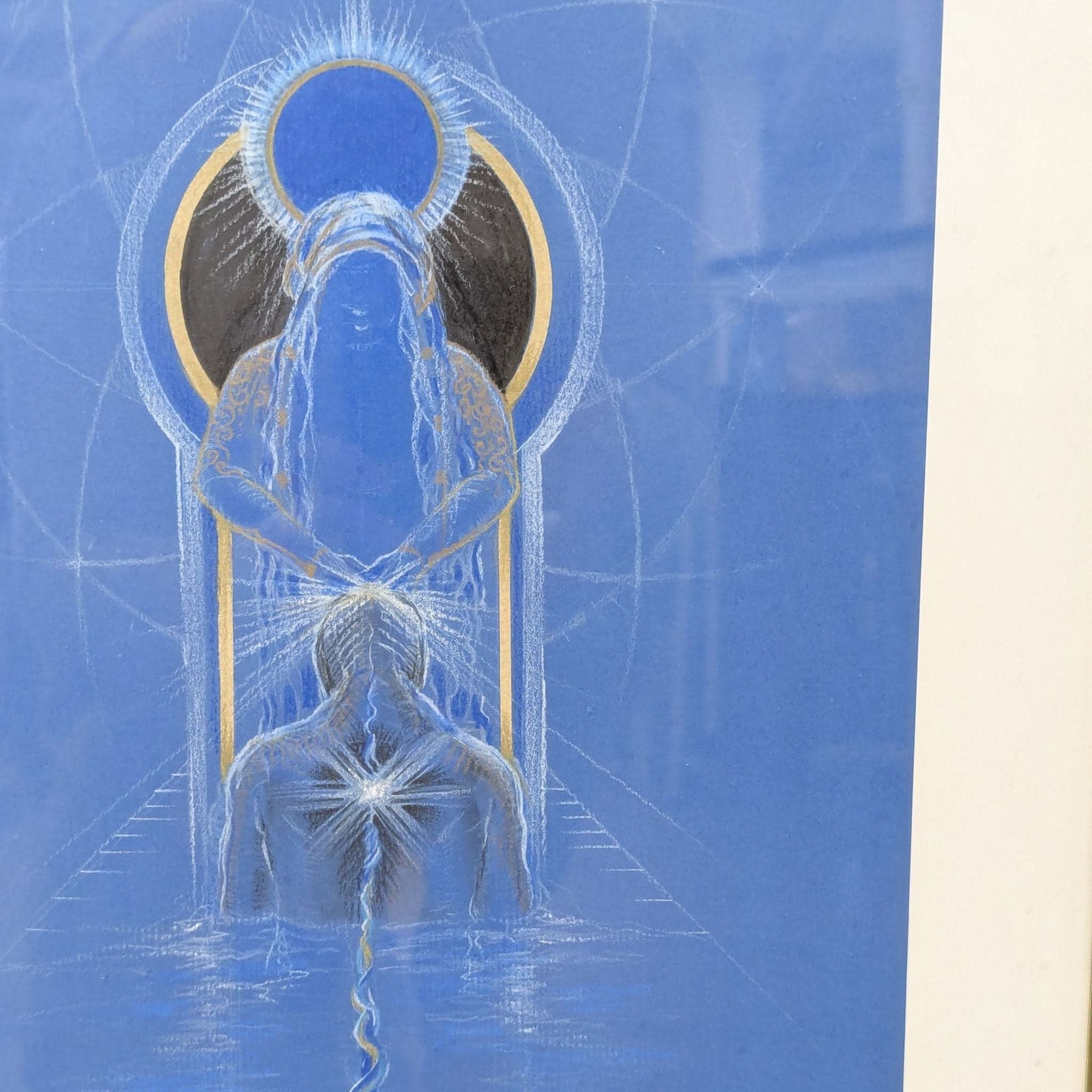 Mystical Blue Spiritual Drawing with Gold Accents in Frame - Thumbnail 2