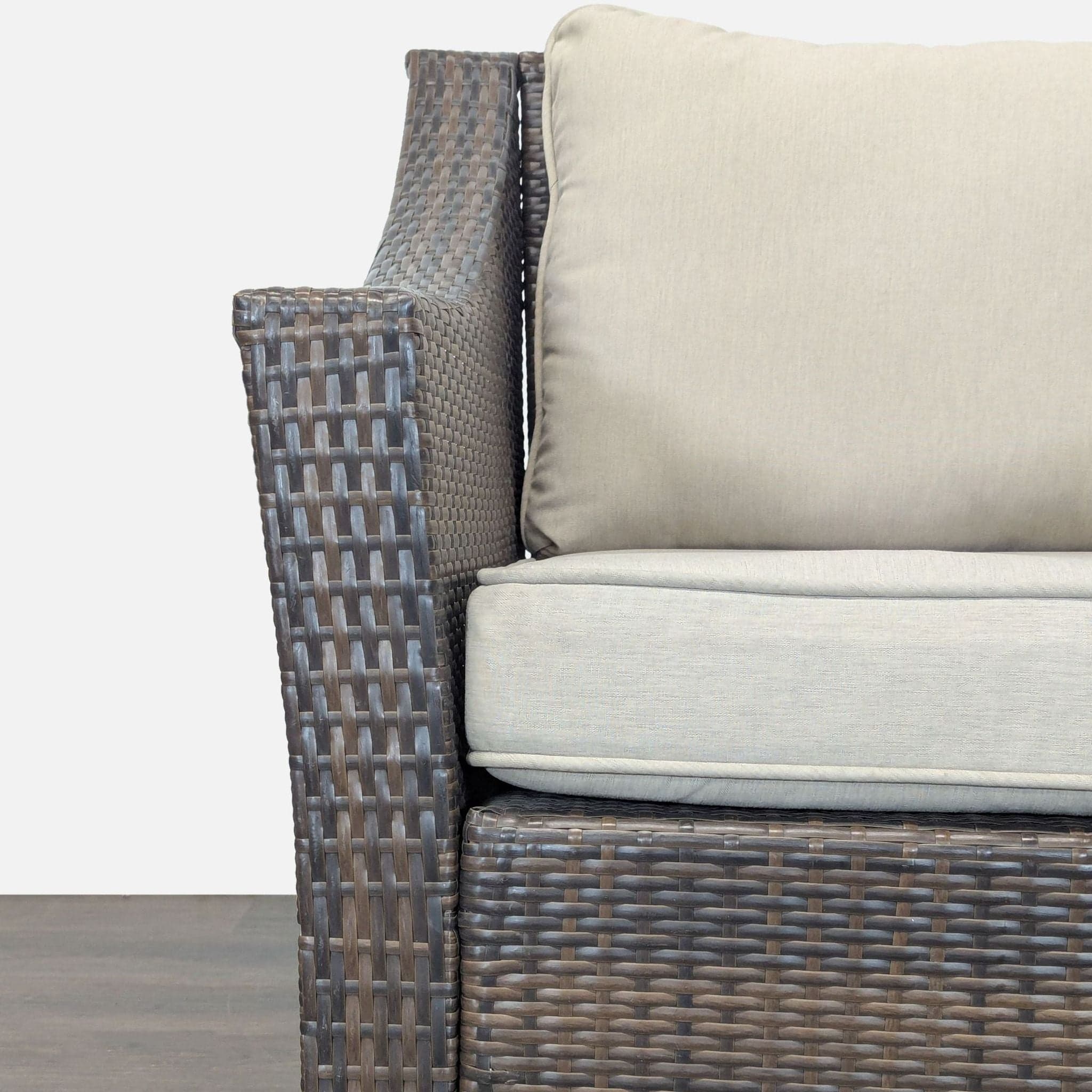 Threshold Outdoor All Weather Wicker Armchair with Cushions - Brown and Beige - Thumbnail 6