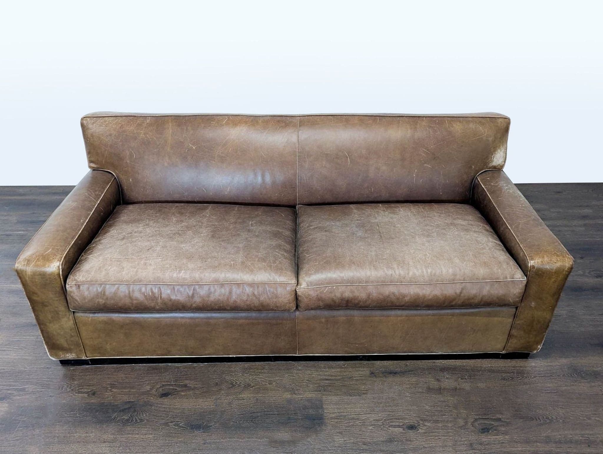 Mitchell Gold 3-Seat Brown Leather Sofa - Thumbnail 3