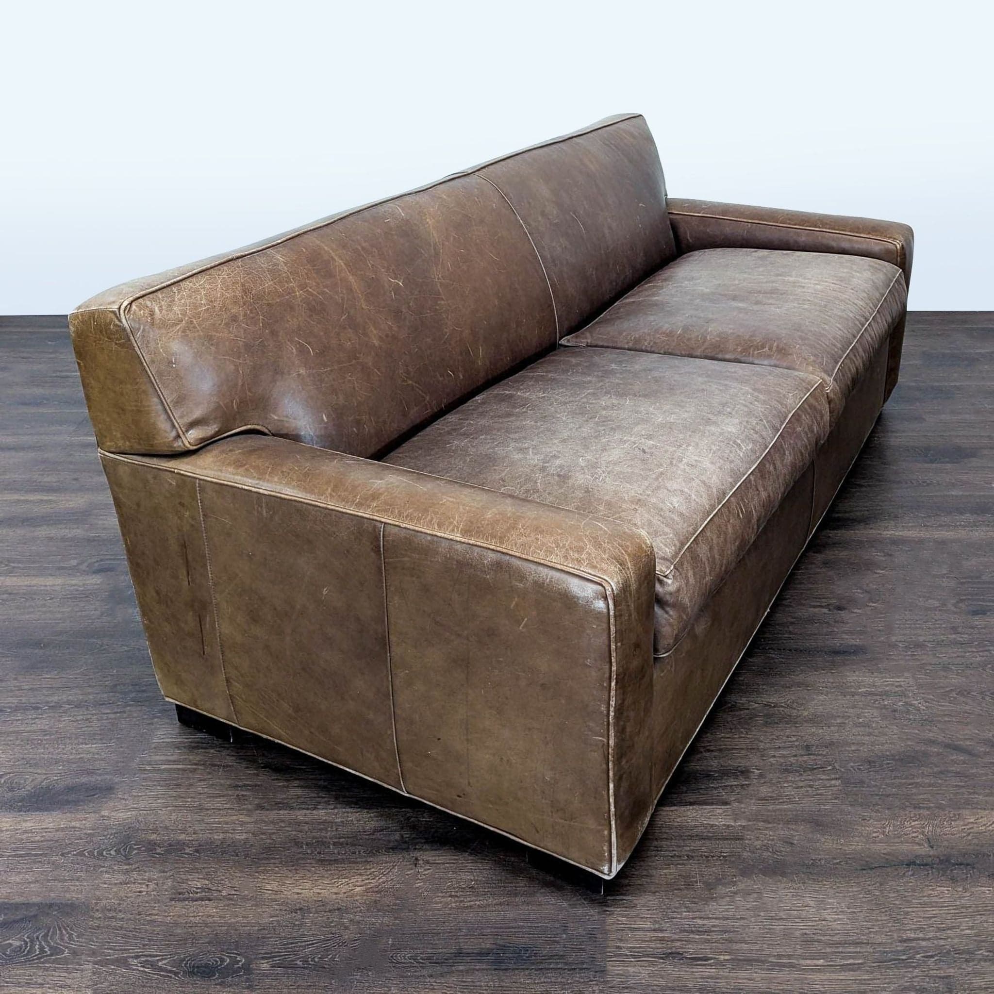 Mitchell Gold 3-Seat Brown Leather Sofa - Thumbnail 2
