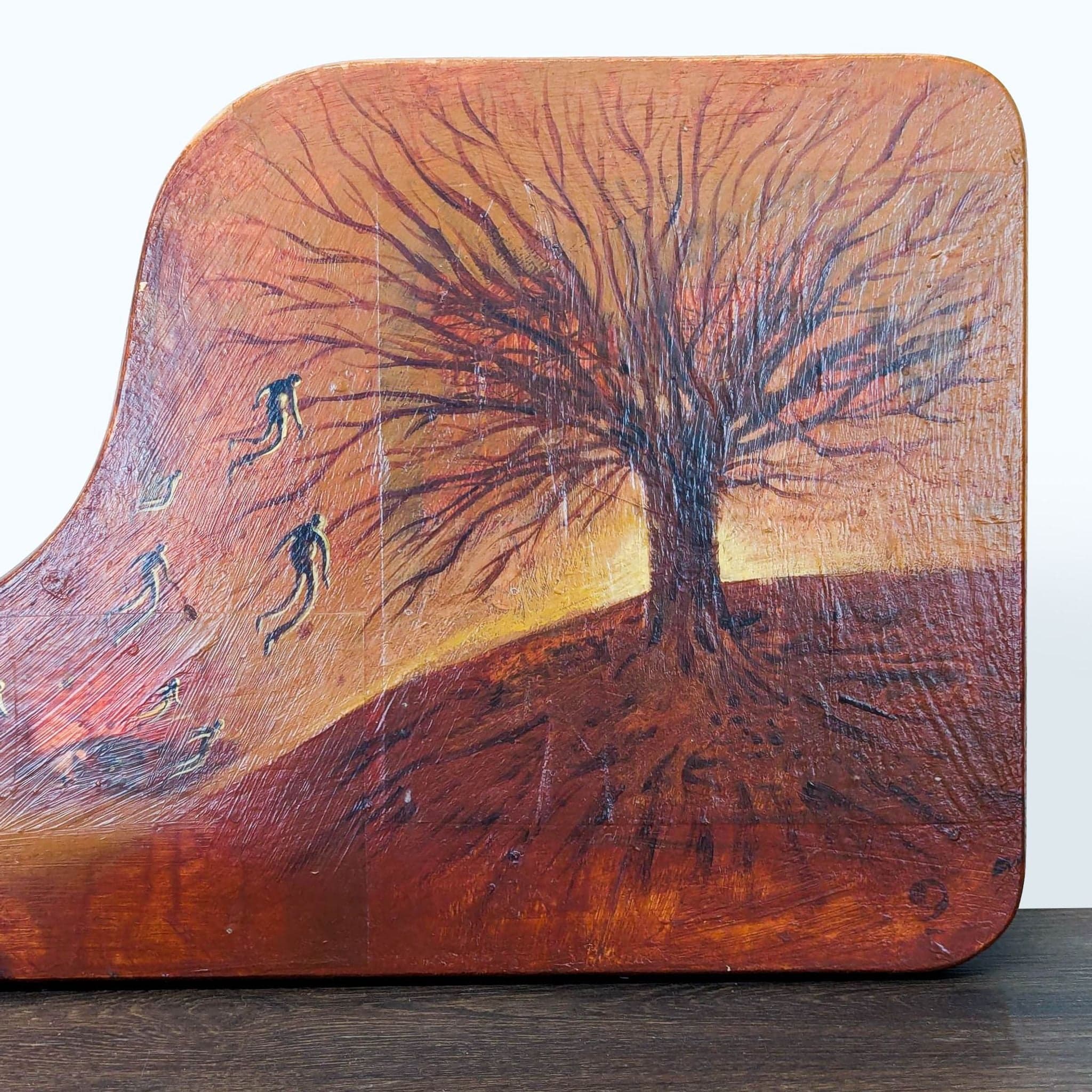 Original Surreal Art on Shaped Wood – Tree and Abstract Figures Painting - Thumbnail 2