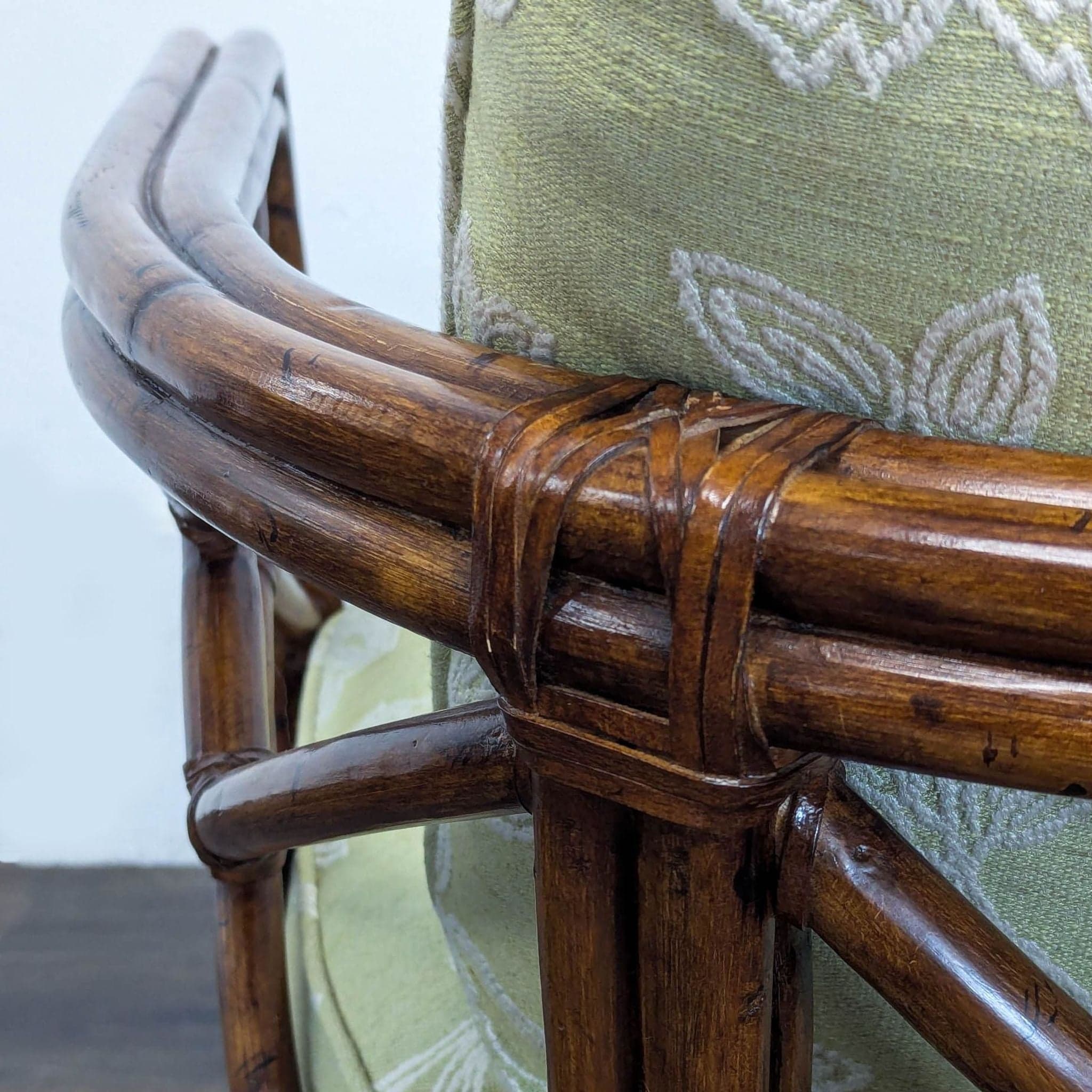 Rattan Lounge Chair with Floral Green Cushions - Thumbnail 8
