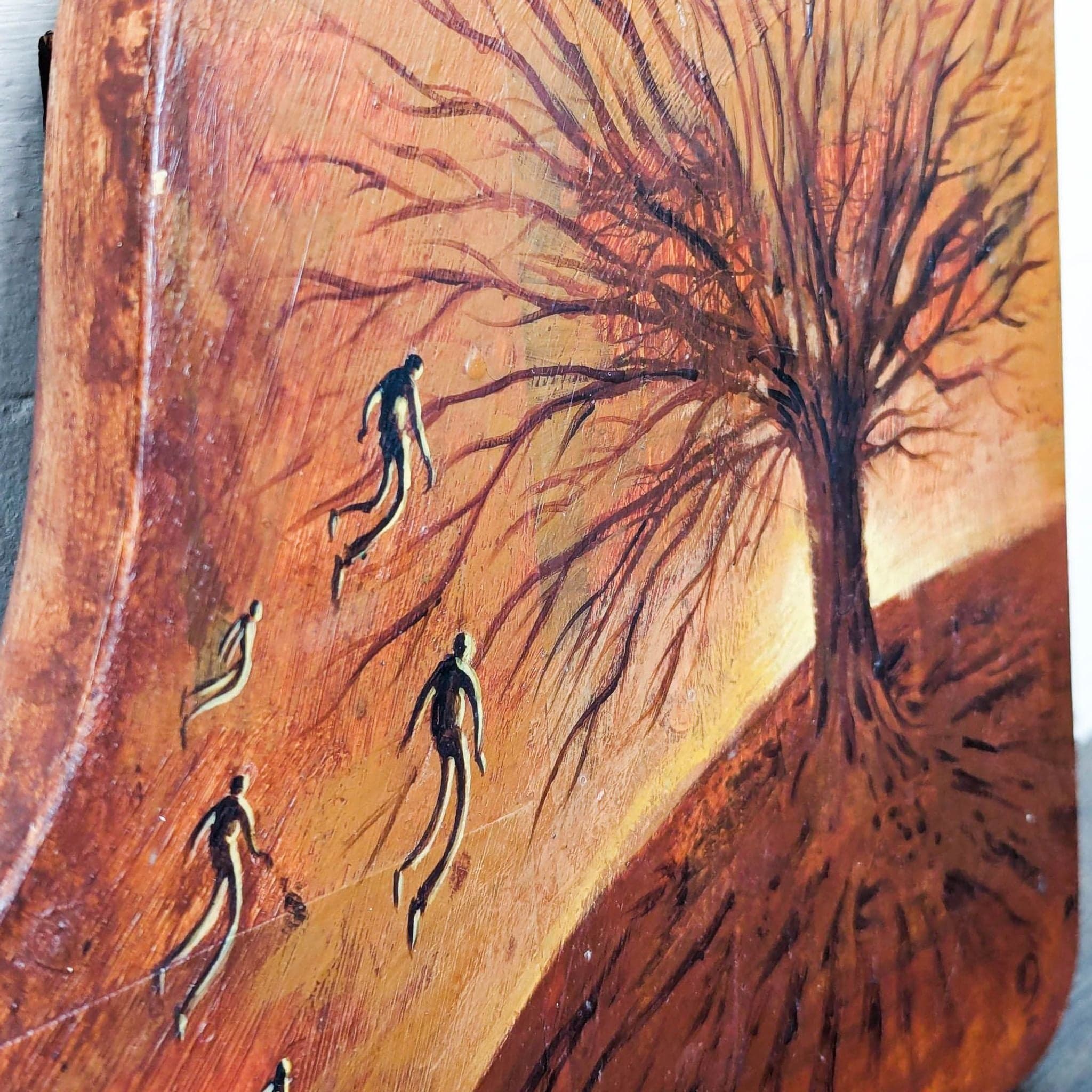 Original Surreal Art on Shaped Wood – Tree and Abstract Figures Painting - Thumbnail 6