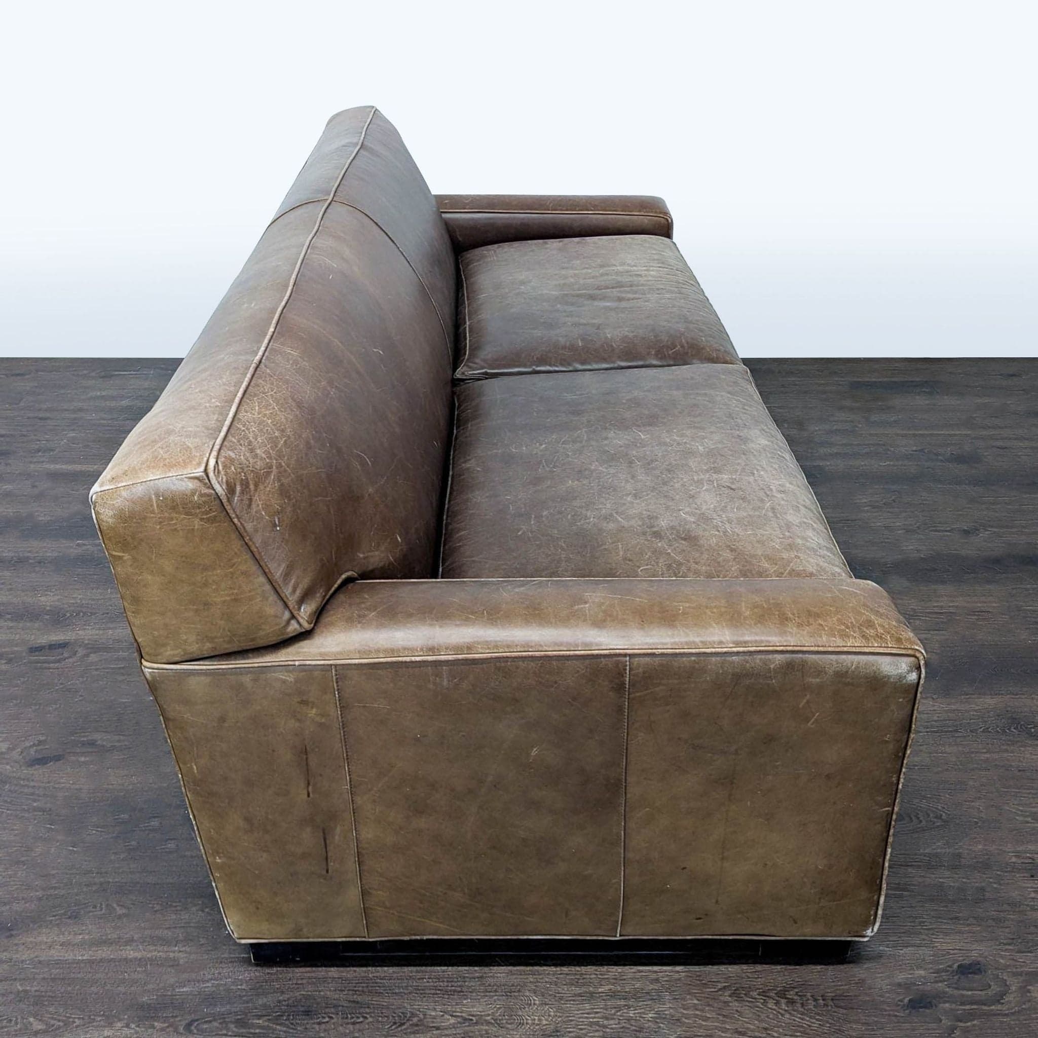 Mitchell Gold 3-Seat Brown Leather Sofa - Thumbnail 5