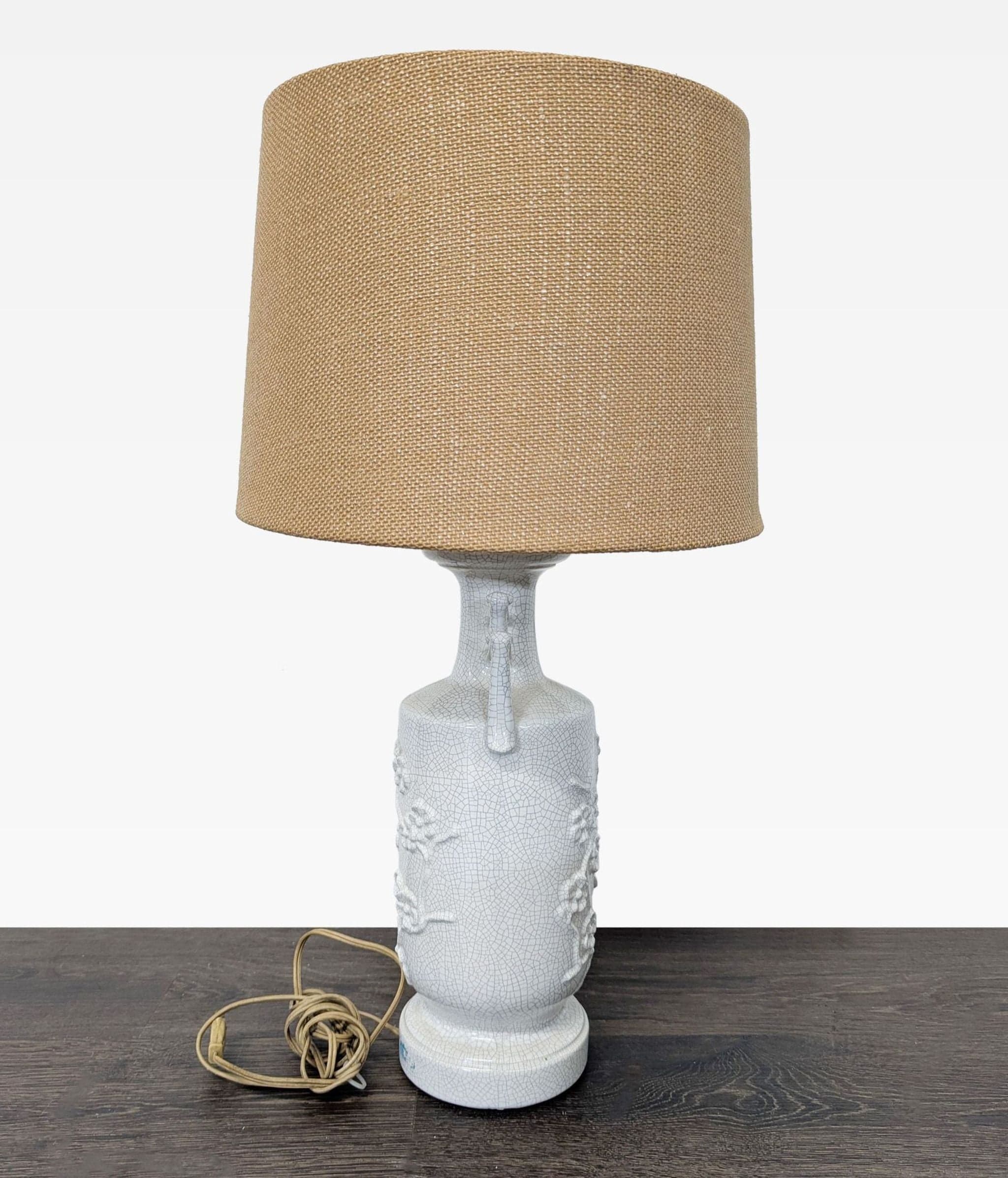 Classic White Ceramic Table Lamp with Textured Shade - Thumbnail 3