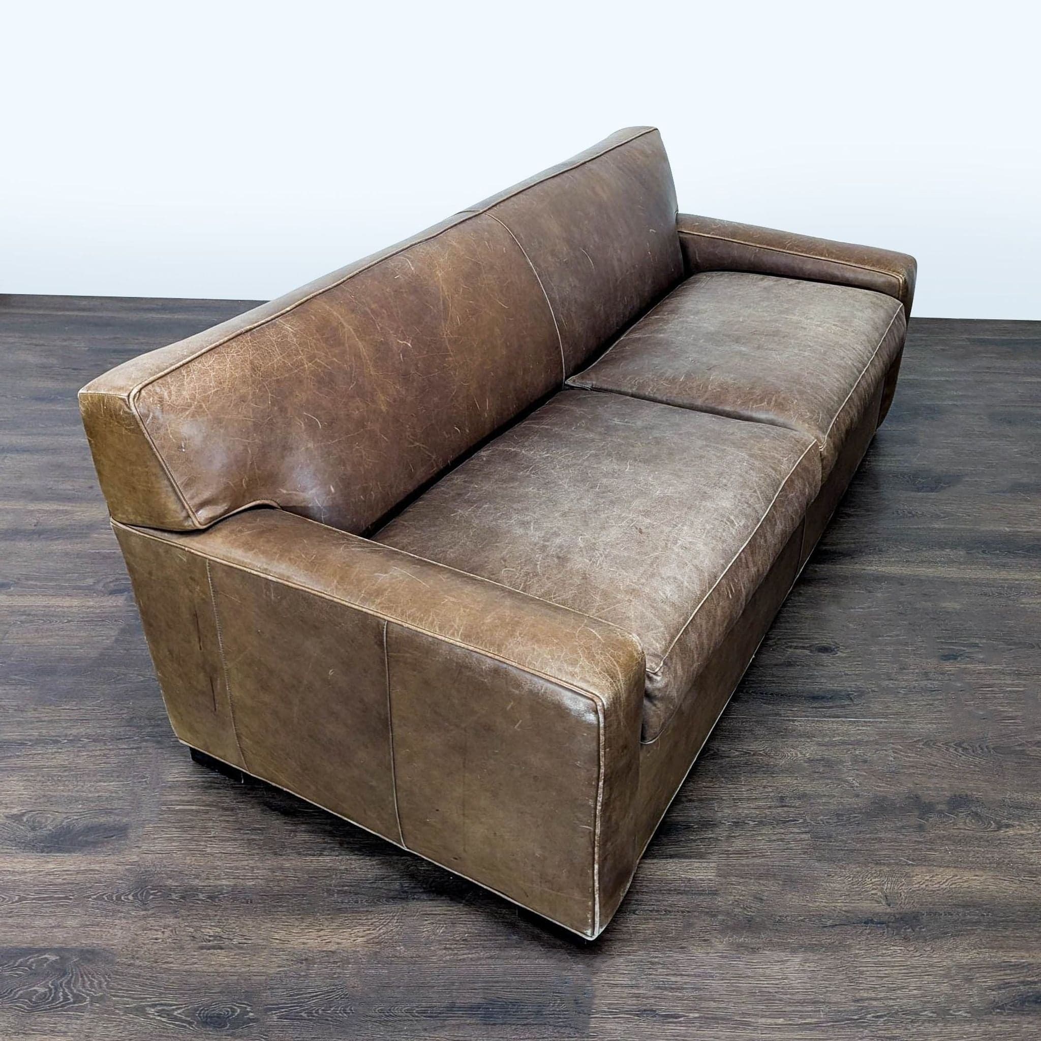 Mitchell Gold 3-Seat Brown Leather Sofa - Thumbnail 4