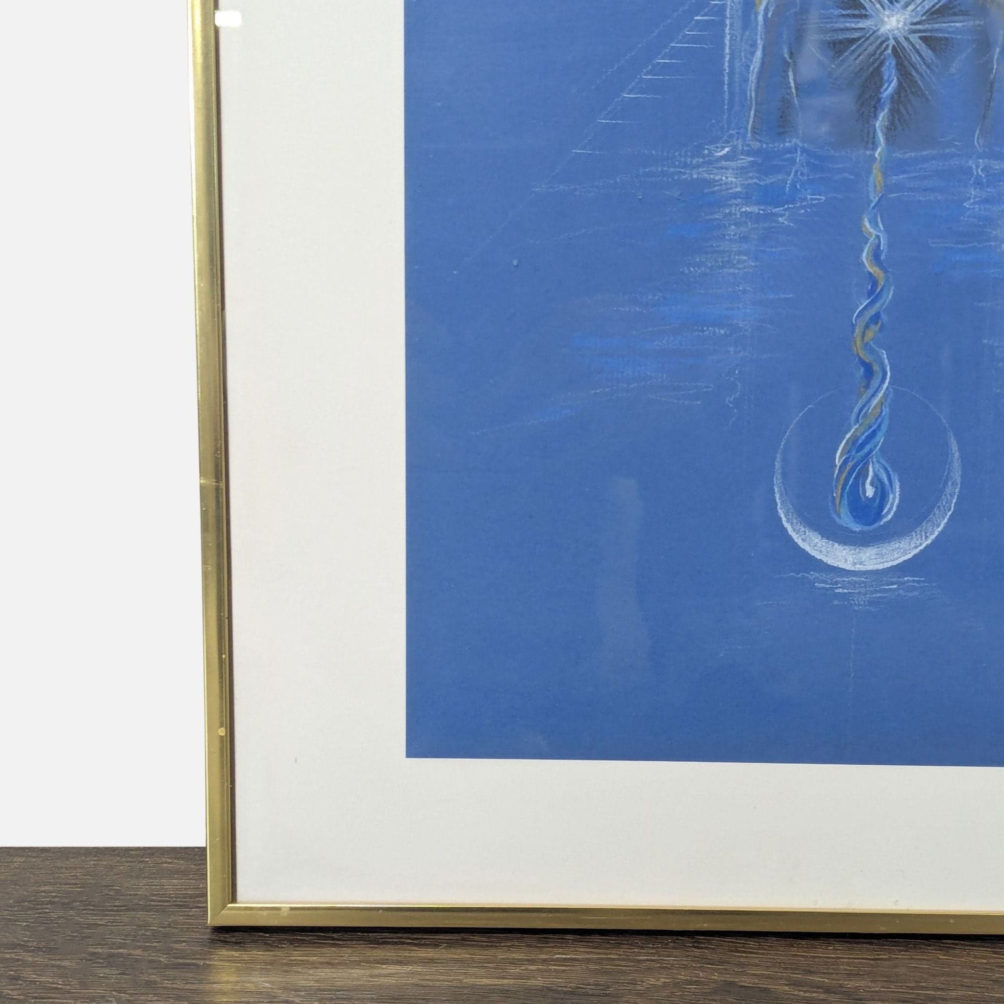 Mystical Blue Spiritual Drawing with Gold Accents in Frame - Thumbnail 5