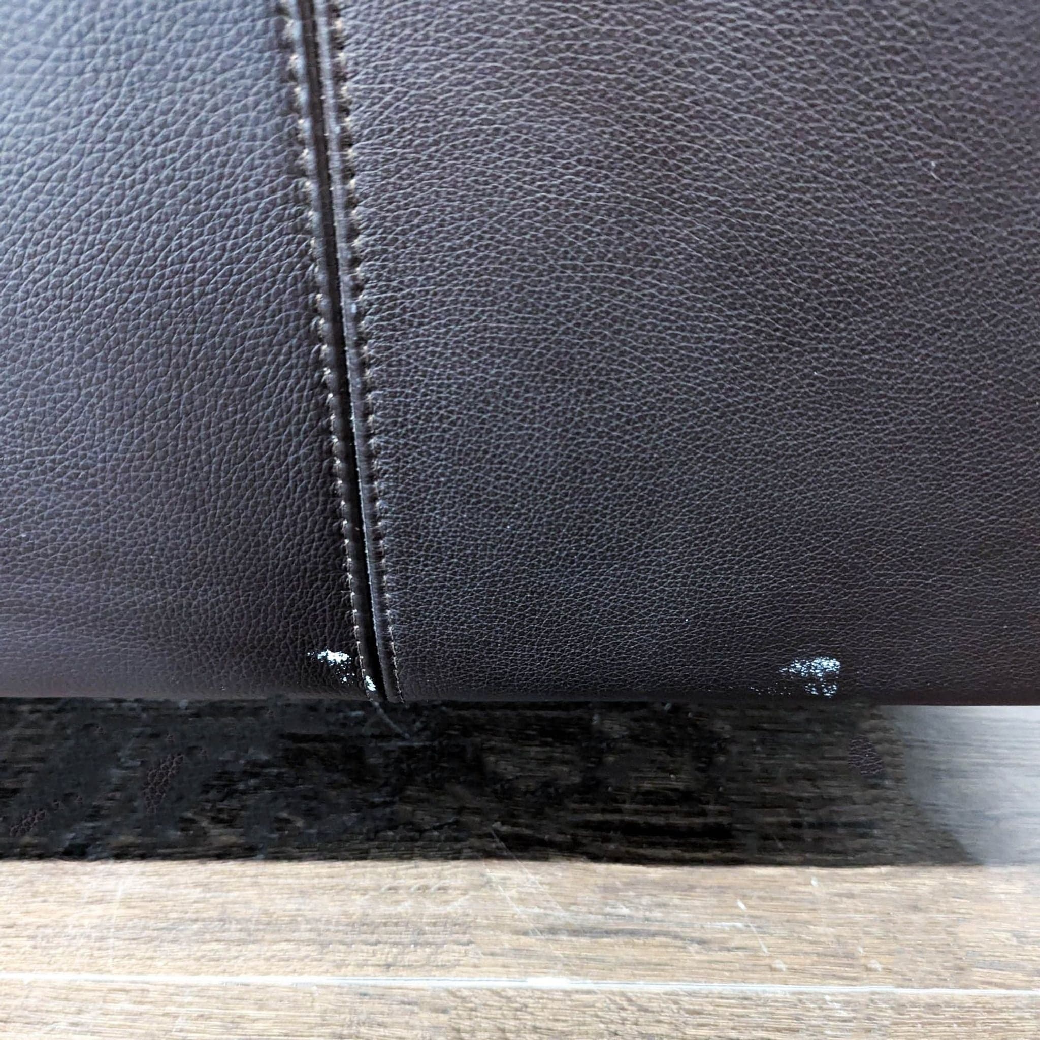 Ikea 3-Seat Dark Leather Sofa with Wooden Legs - Thumbnail 9