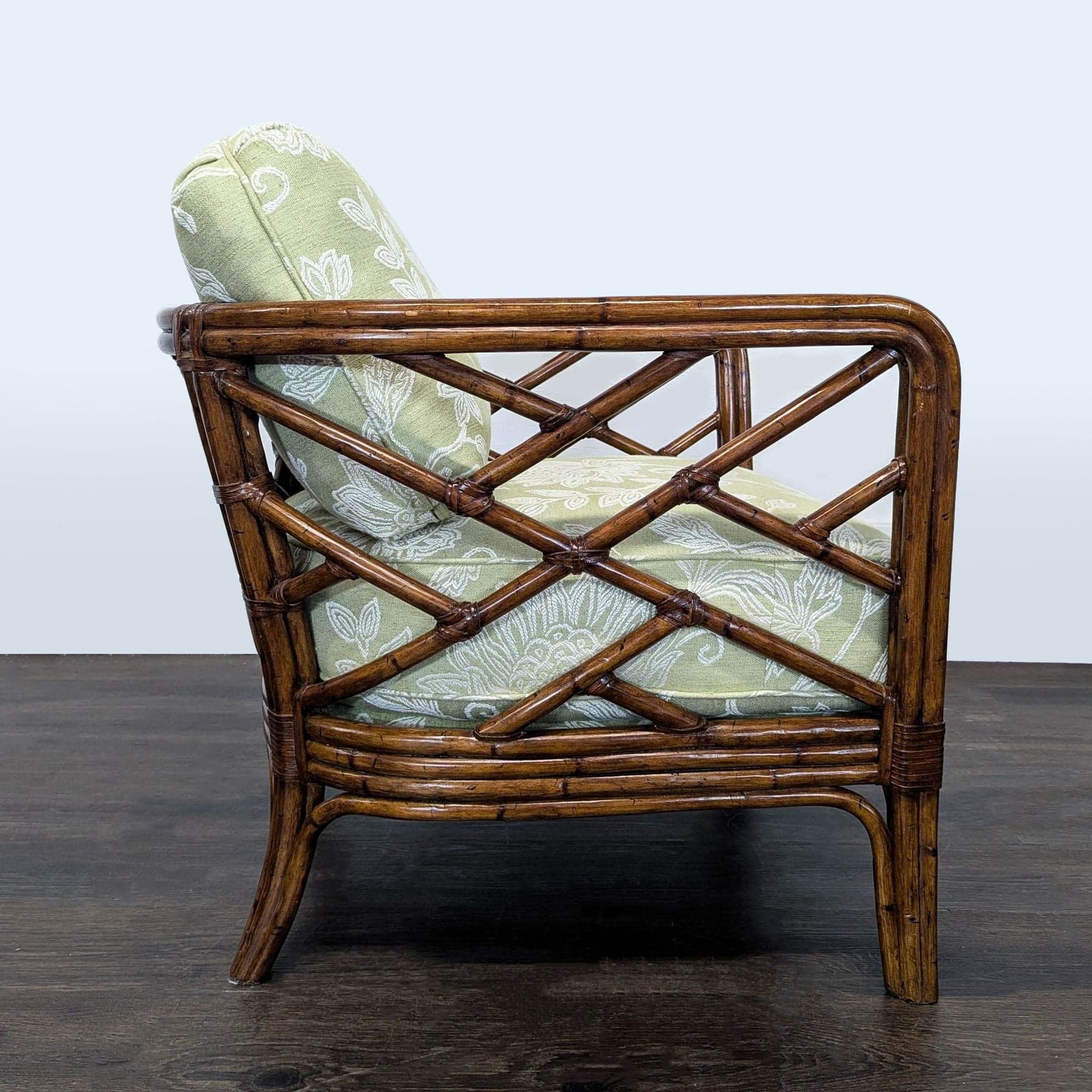 Rattan Lounge Chair with Floral Green Cushions - Thumbnail 3