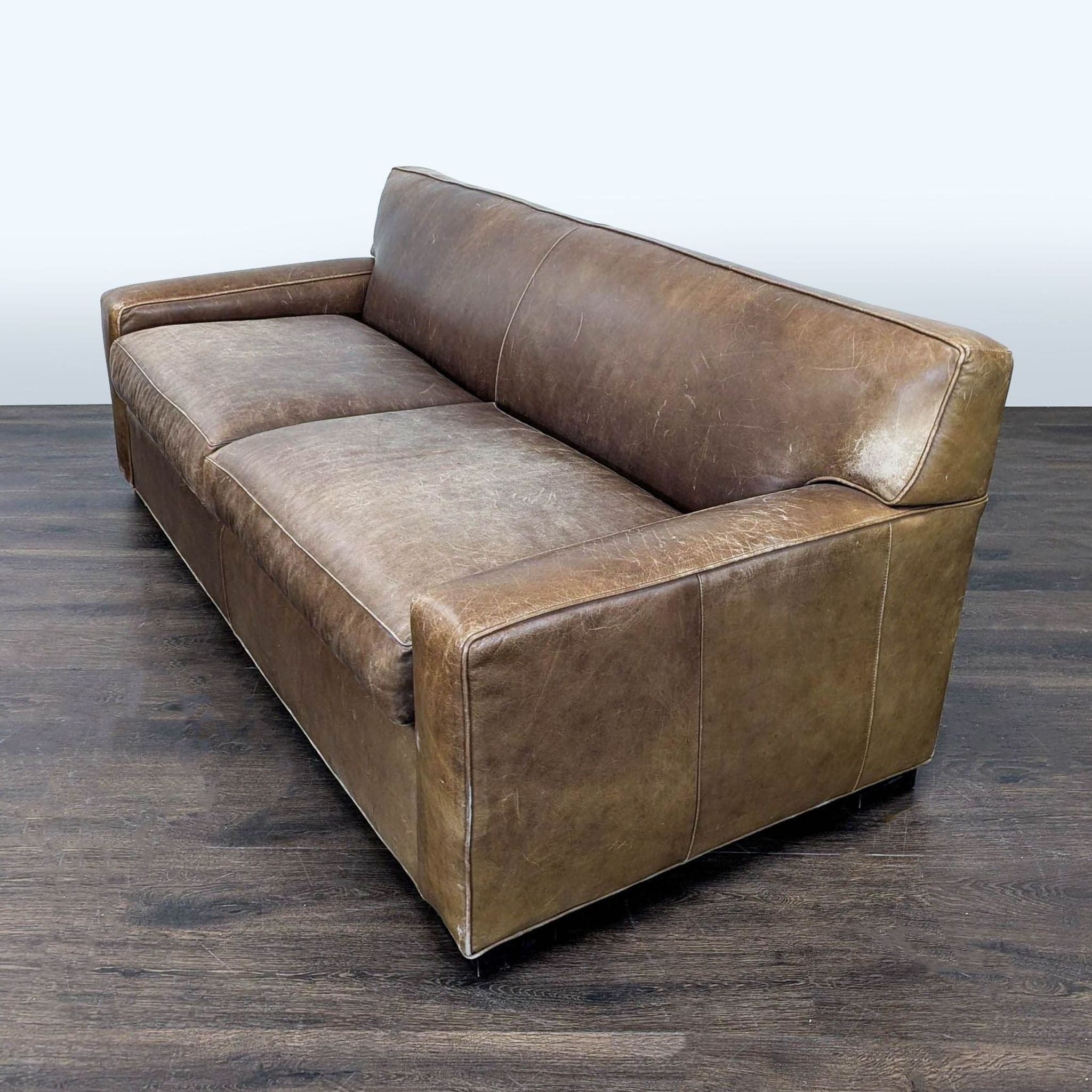 Mitchell Gold 3-Seat Brown Leather Sofa - Thumbnail 8